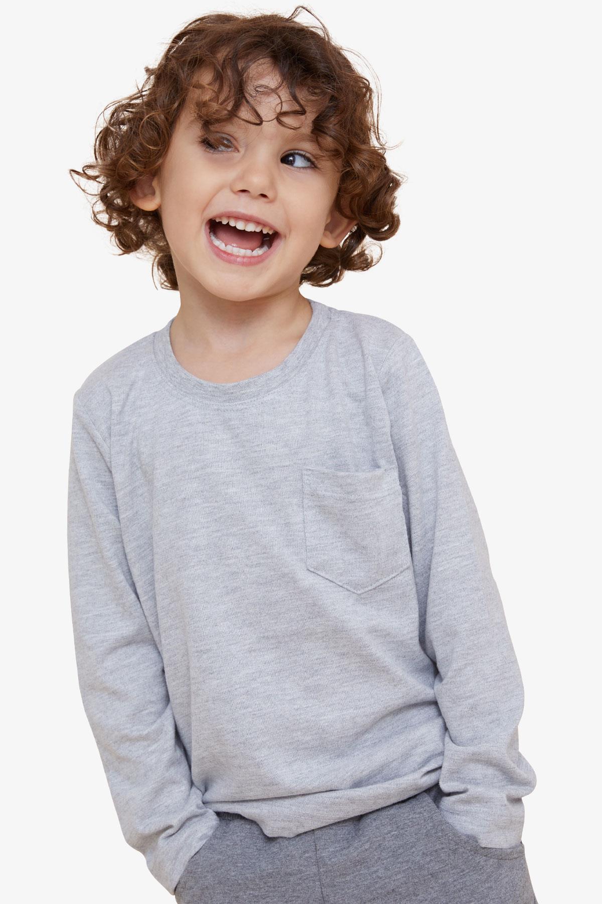 Breeze Erkek Çocuk Uzun Kollu Tişört Cepli Açık Gri Melanj (4-8 Yaş)