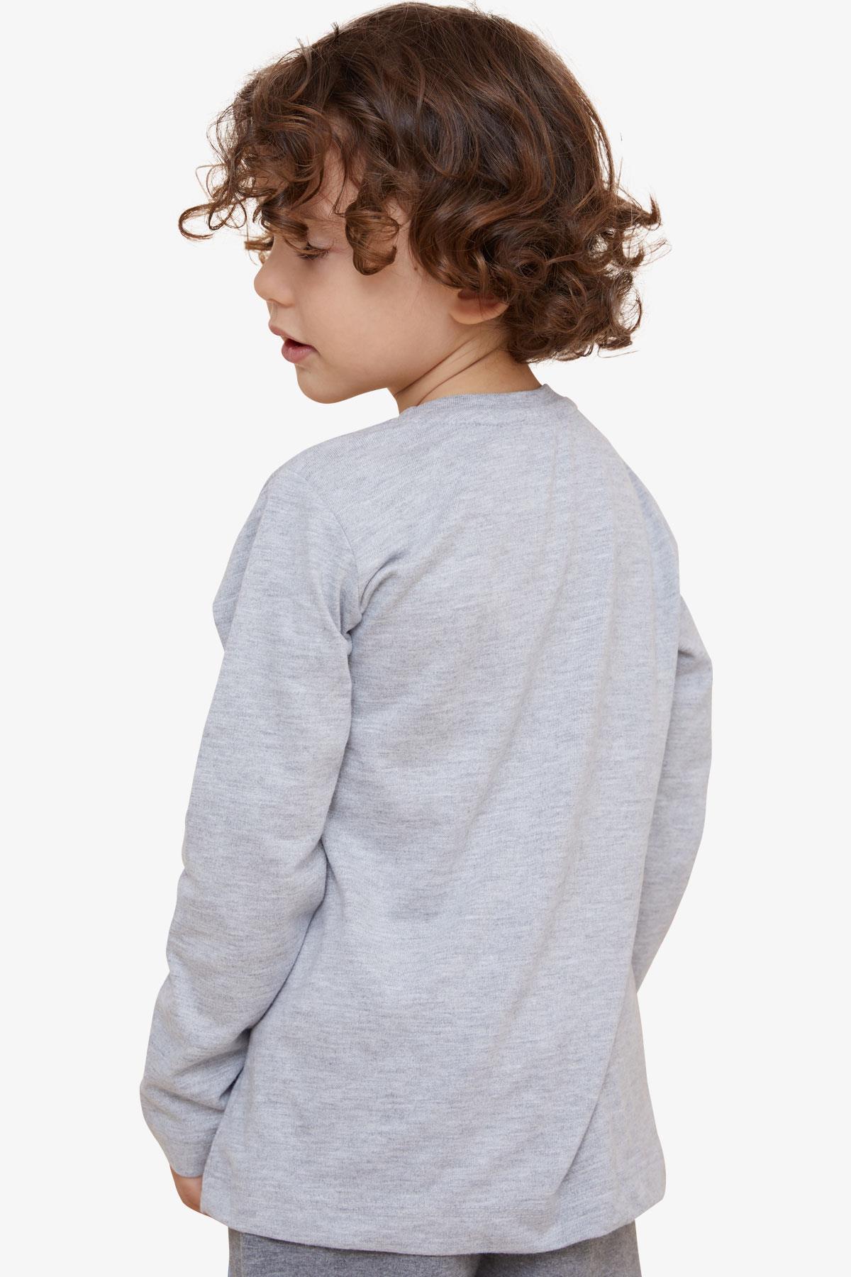 Breeze Erkek Çocuk Uzun Kollu Tişört Cepli Açık Gri Melanj (4-8 Yaş)