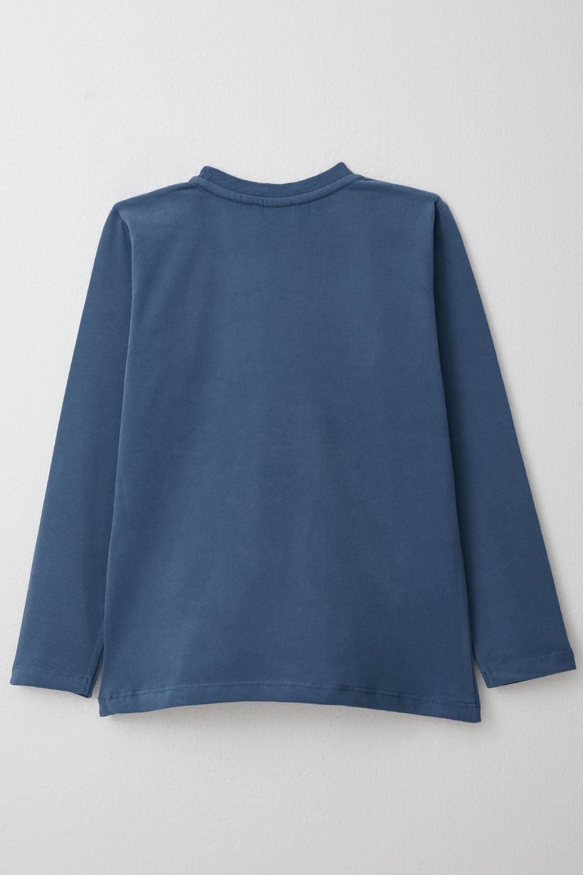 Breeze Erkek Çocuk Uzun Kollu Tişört Cool Yazı Armalı Cepli İndigo (4-8 Yaş)