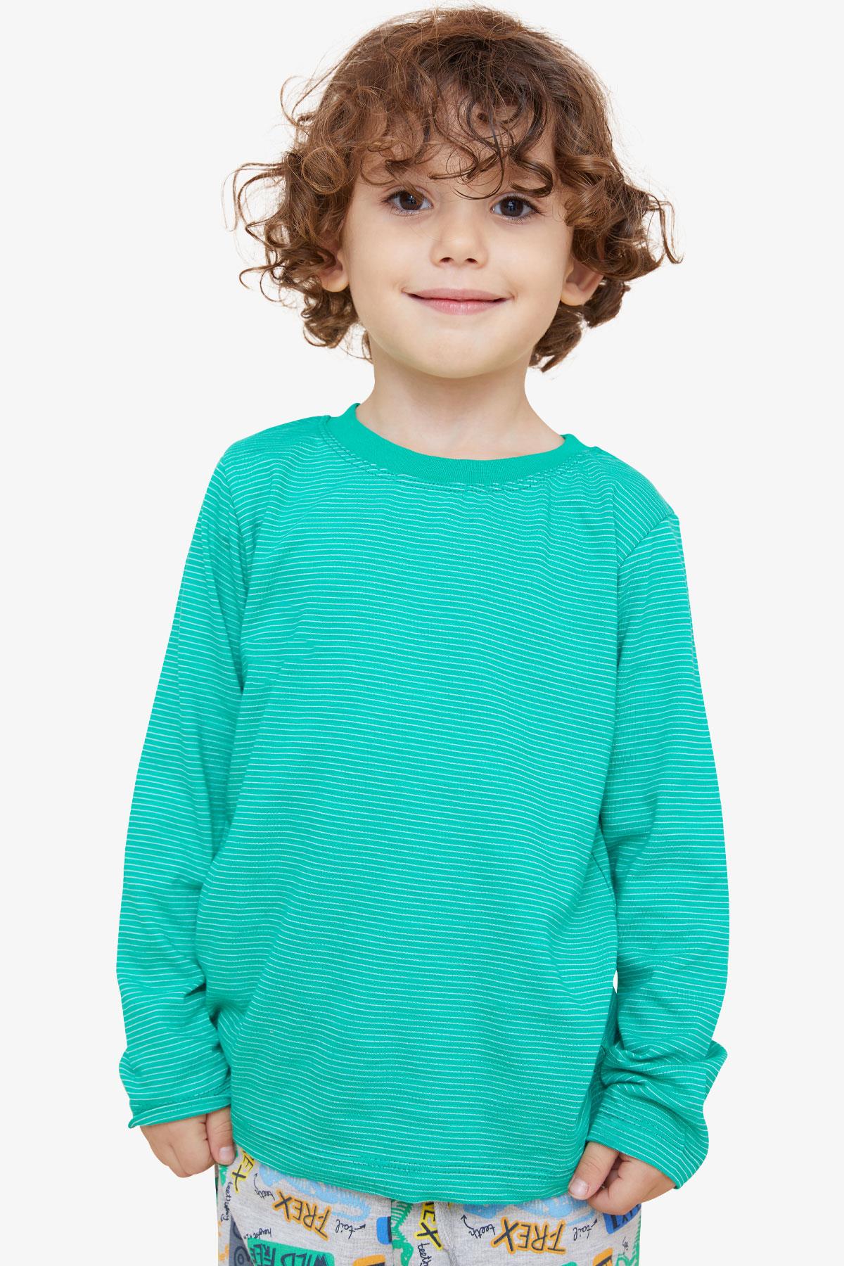 Breeze Erkek Çocuk Uzun Kollu Tişört Çizgili Yeşil (3-7 Yaş)