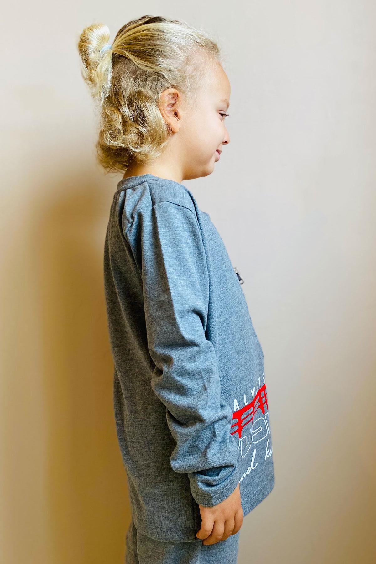 Breeze Erkek Çocuk Uzun Kollu Tişört Cepli Fermuarlı Koyu Gri Melanj (5-10 Yaş)