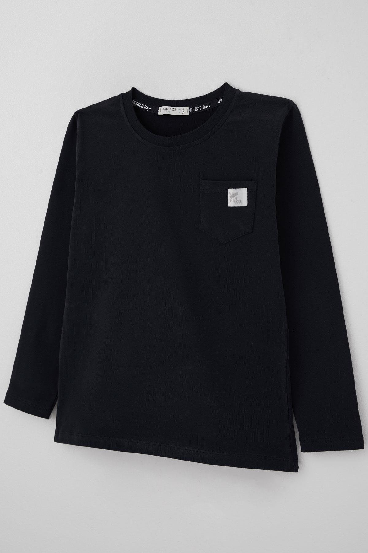 Breeze Erkek Çocuk Uzun Kollu Tişört Cool Yazı Armalı Cepli Lacivert (4-8 Yaş)