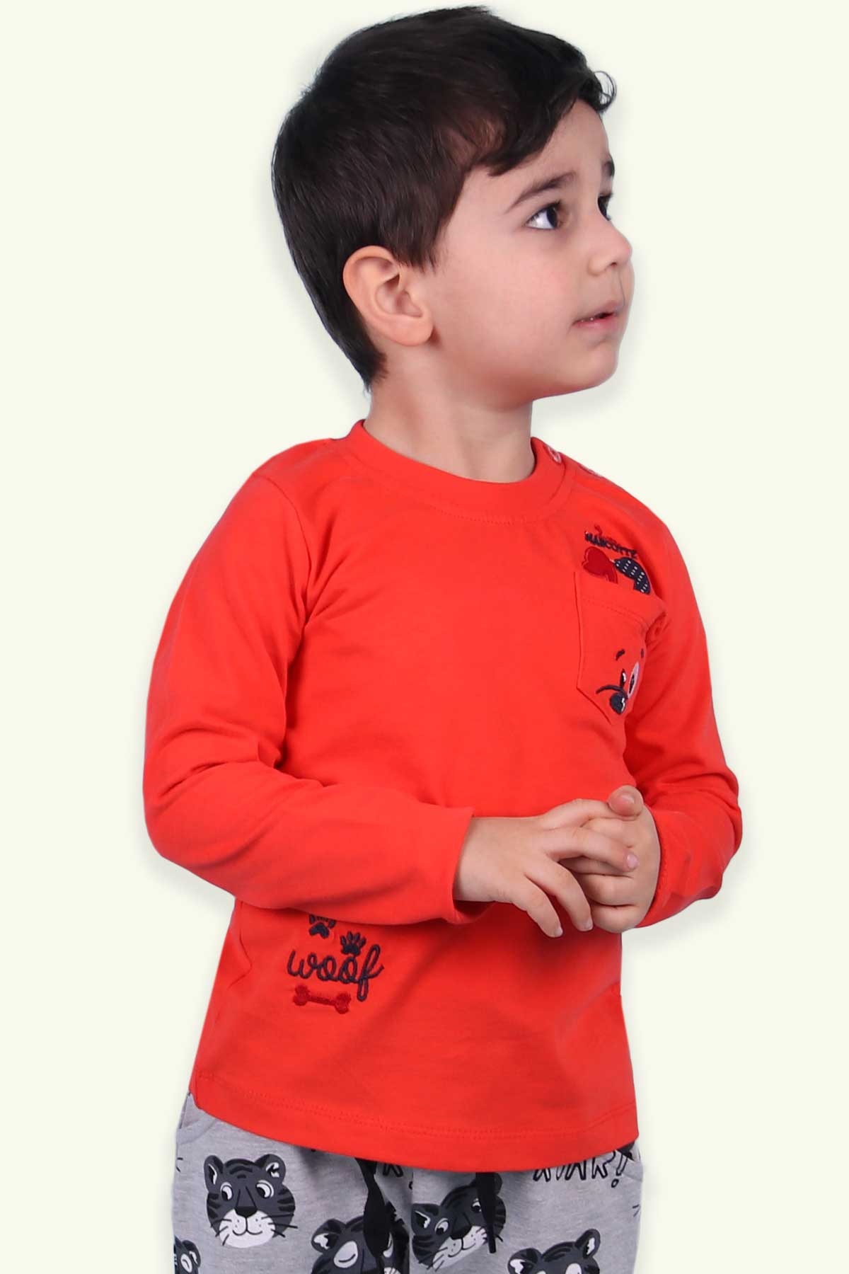 Breeze Erkek Çocuk Uzun Kollu Tişört Cepli Turuncu (1.5-5 Yaş)