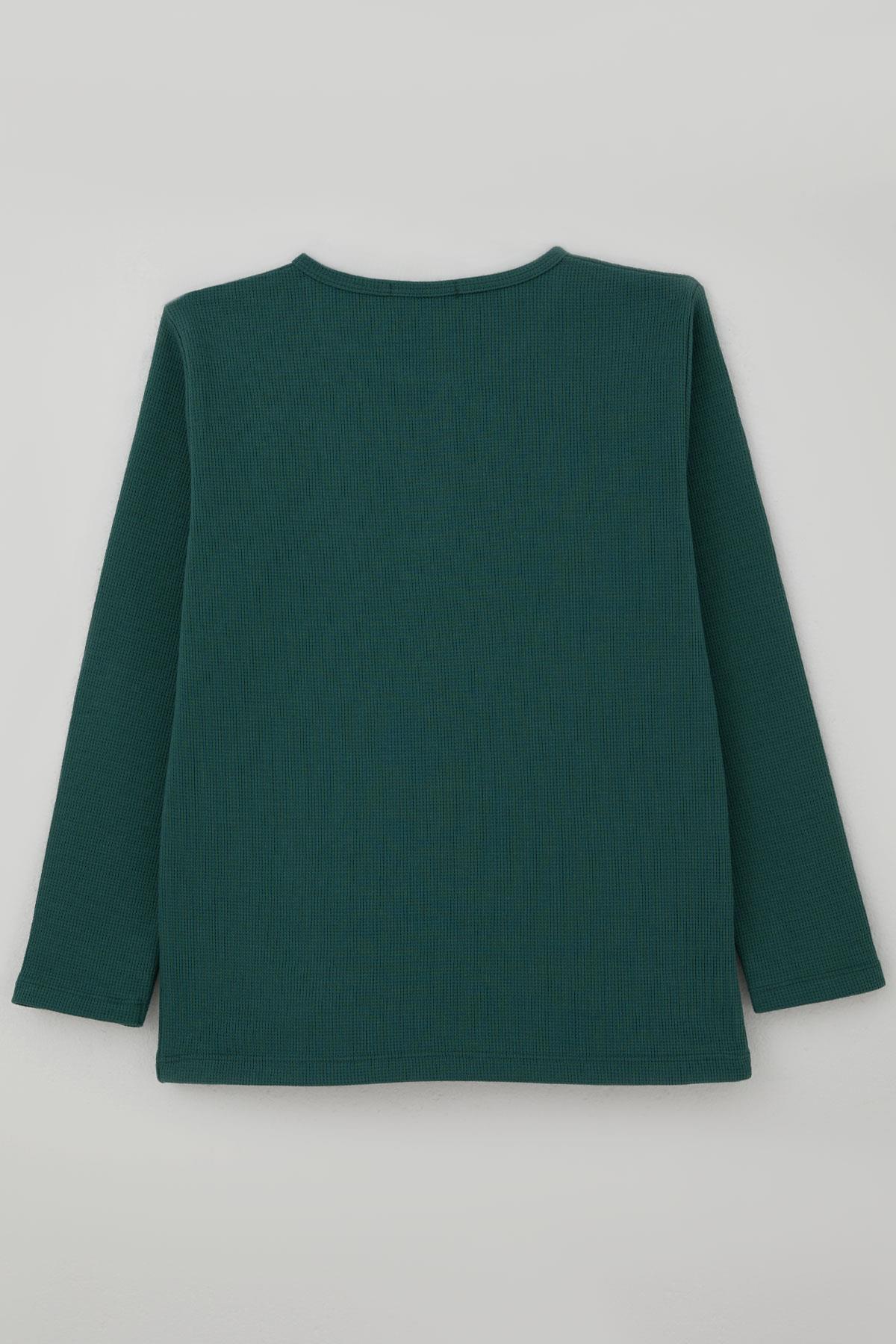Breeze Erkek Çocuk Uzun Kollu Tişört Düğme Detaylı Petrol Yeşili (4-8 Yaş)