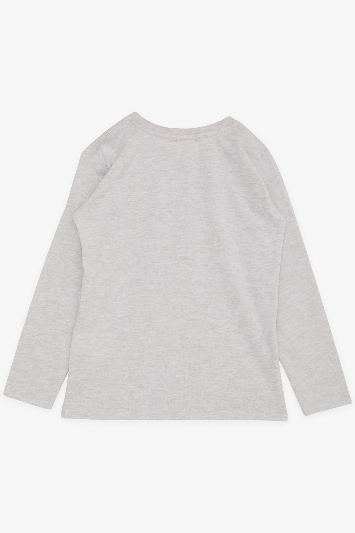 Breeze Erkek Çocuk Uzun Kollu Tişört Desenli Yazı Baskılı Bej Melanj (6-12 Yaş)