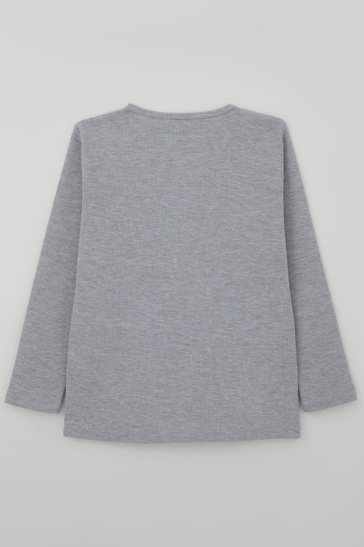 Breeze Erkek Çocuk Uzun Kollu Tişört Düğme Detaylı Açık Gri Melanj (4-8 Yaş)