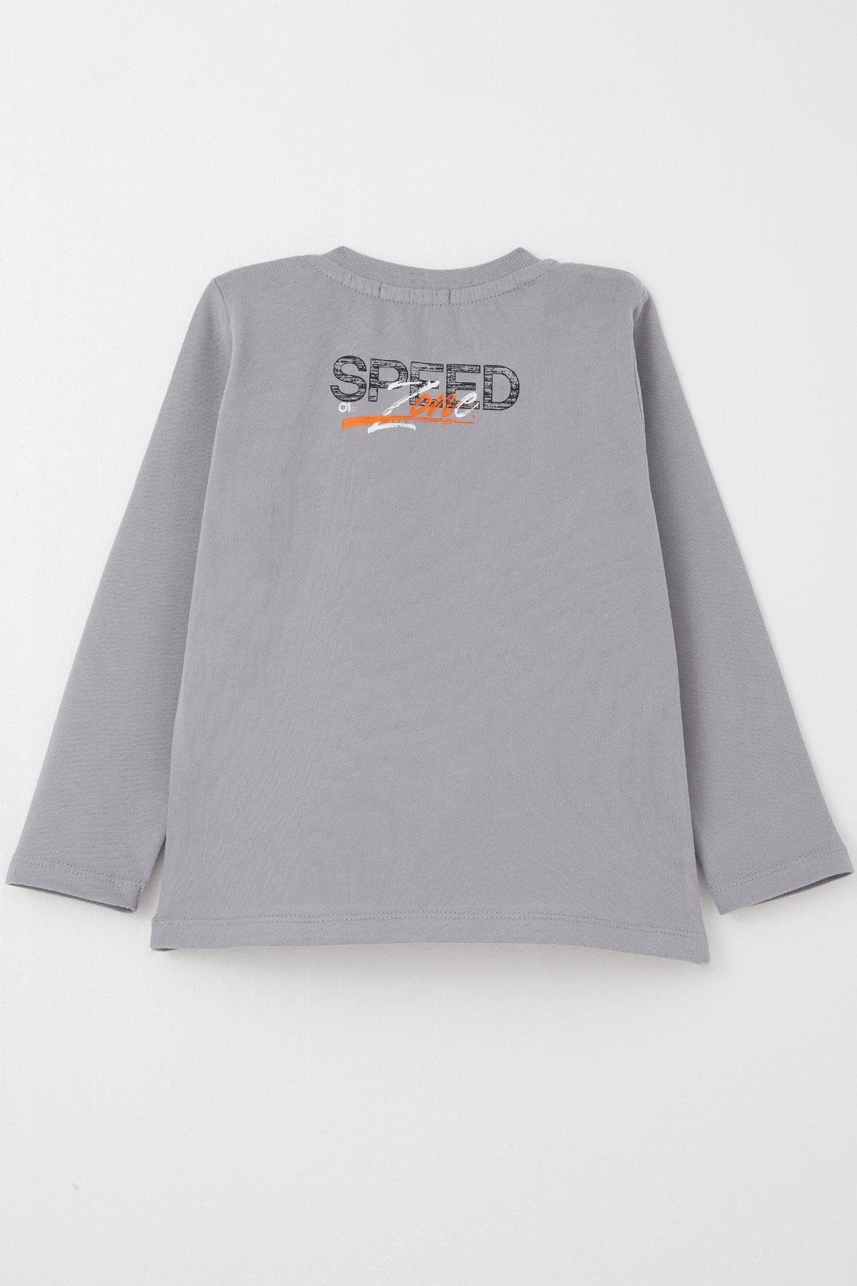 Breeze Erkek Çocuk Uzun Kollu Tişört Hız Temalı Sırt Kısmı Baskılı Gri (2-6 Yaş)
