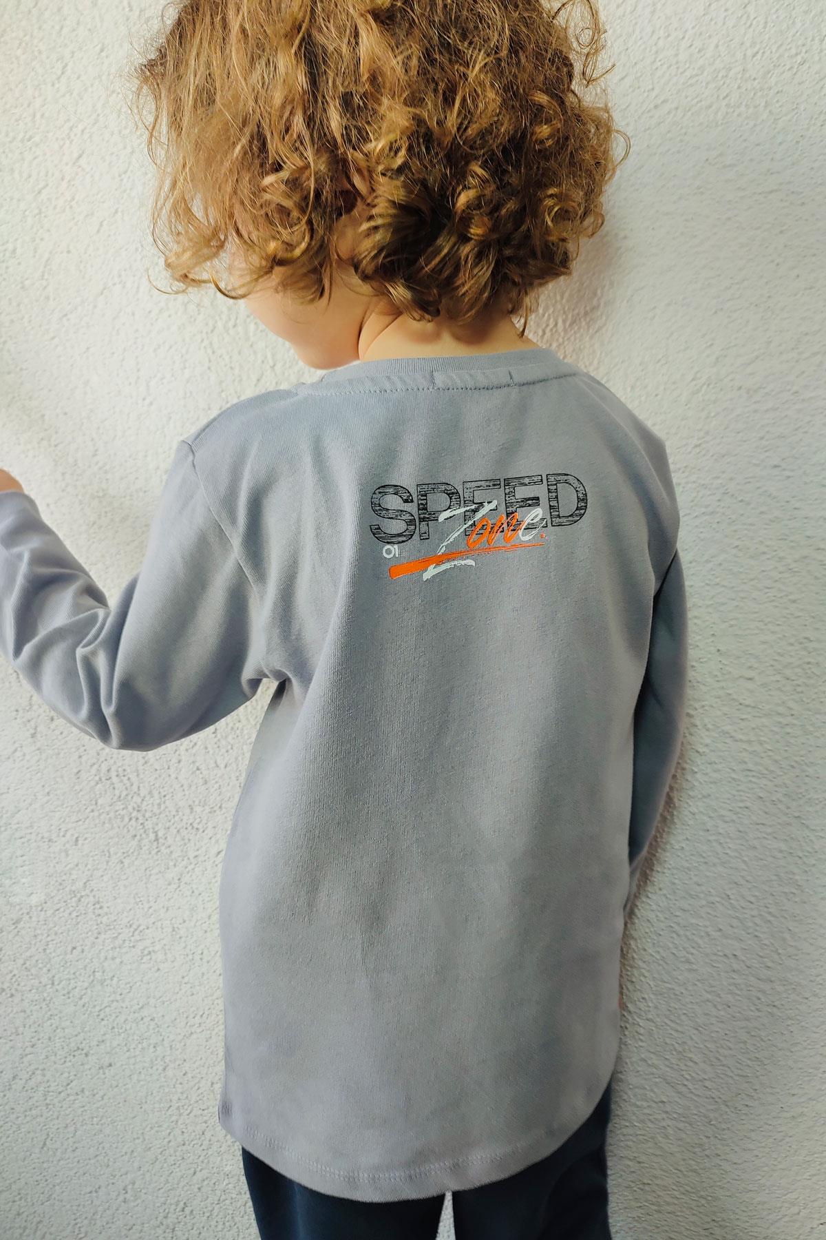 Breeze Erkek Çocuk Uzun Kollu Tişört Hız Temalı Sırt Kısmı Baskılı Gri (2-6 Yaş)