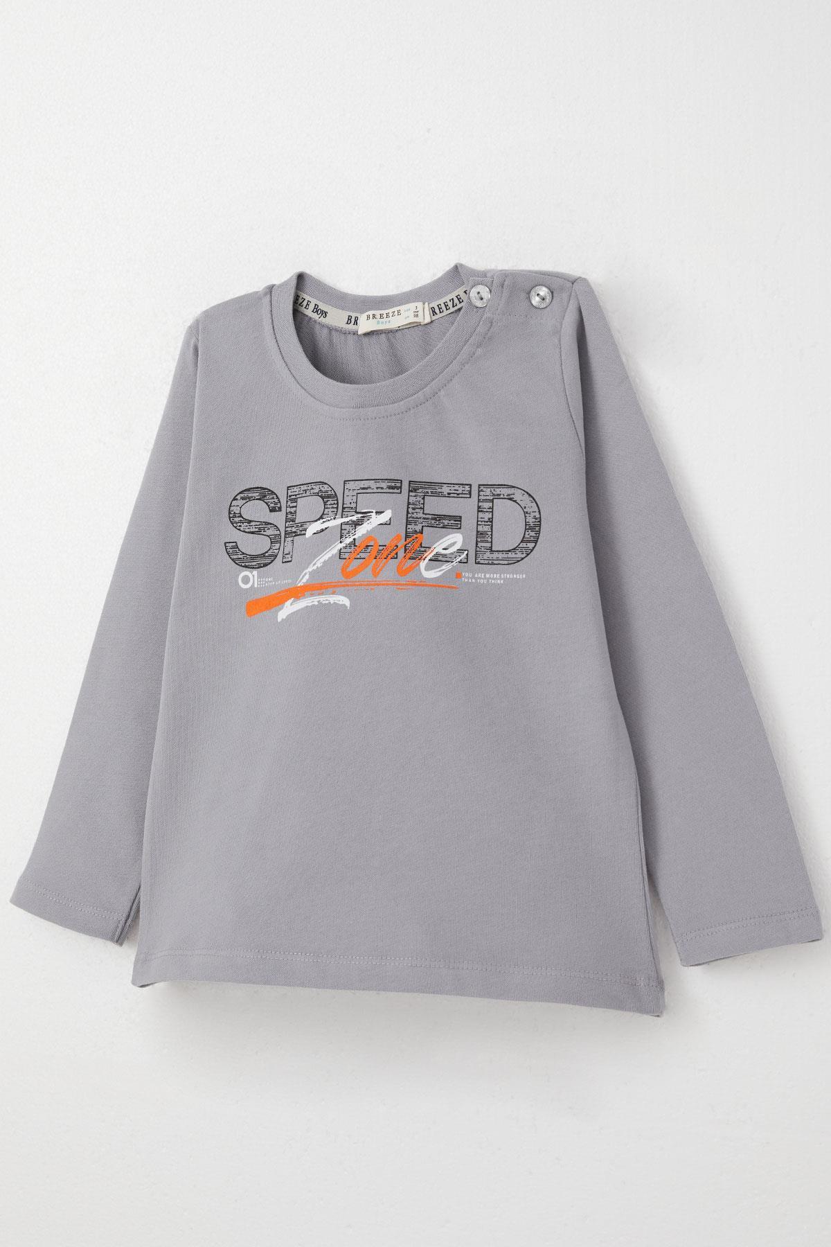 Breeze Erkek Çocuk Uzun Kollu Tişört Hız Temalı Sırt Kısmı Baskılı Gri (2-6 Yaş)