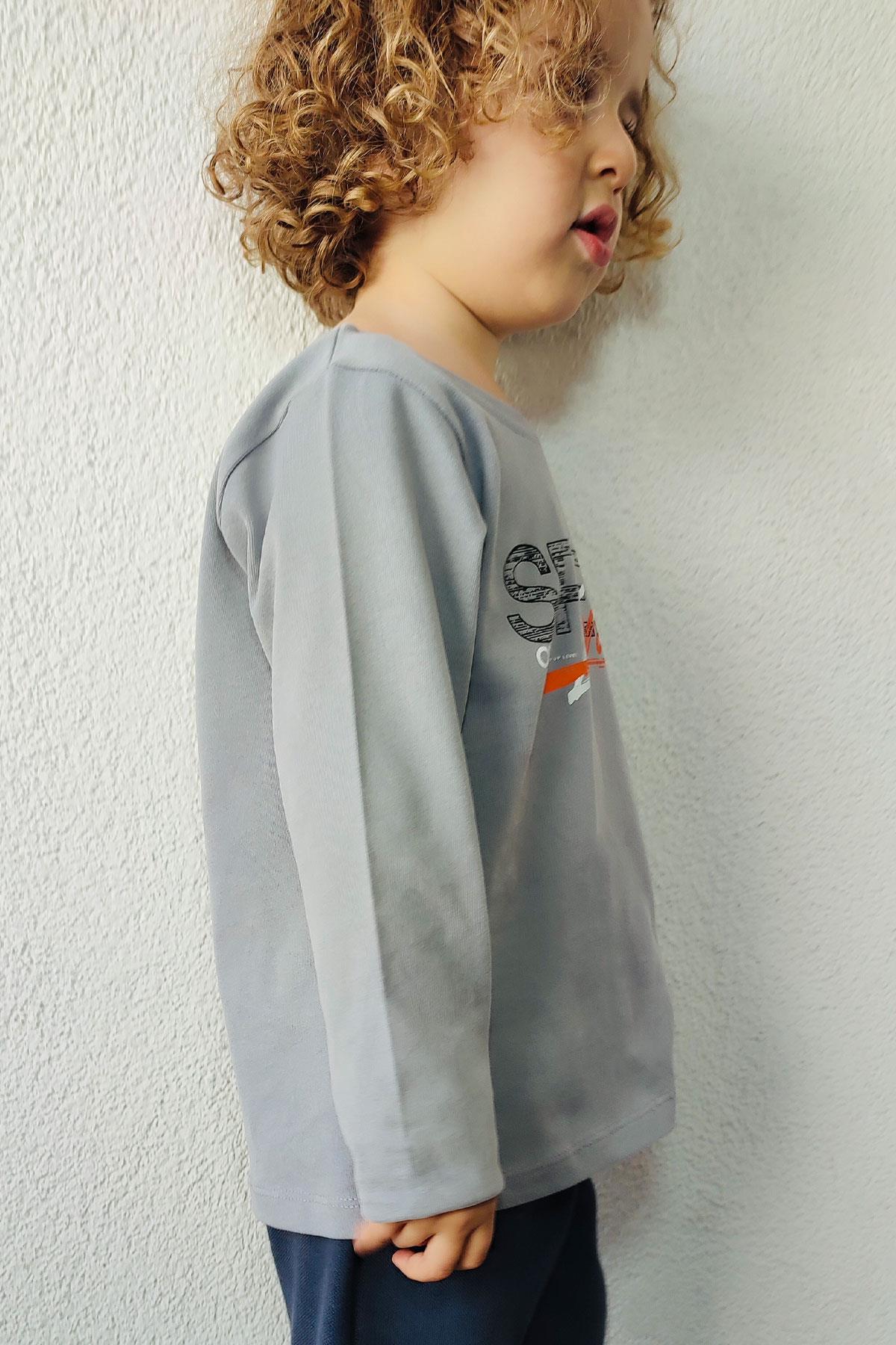 Breeze Erkek Çocuk Uzun Kollu Tişört Hız Temalı Sırt Kısmı Baskılı Gri (2-6 Yaş)