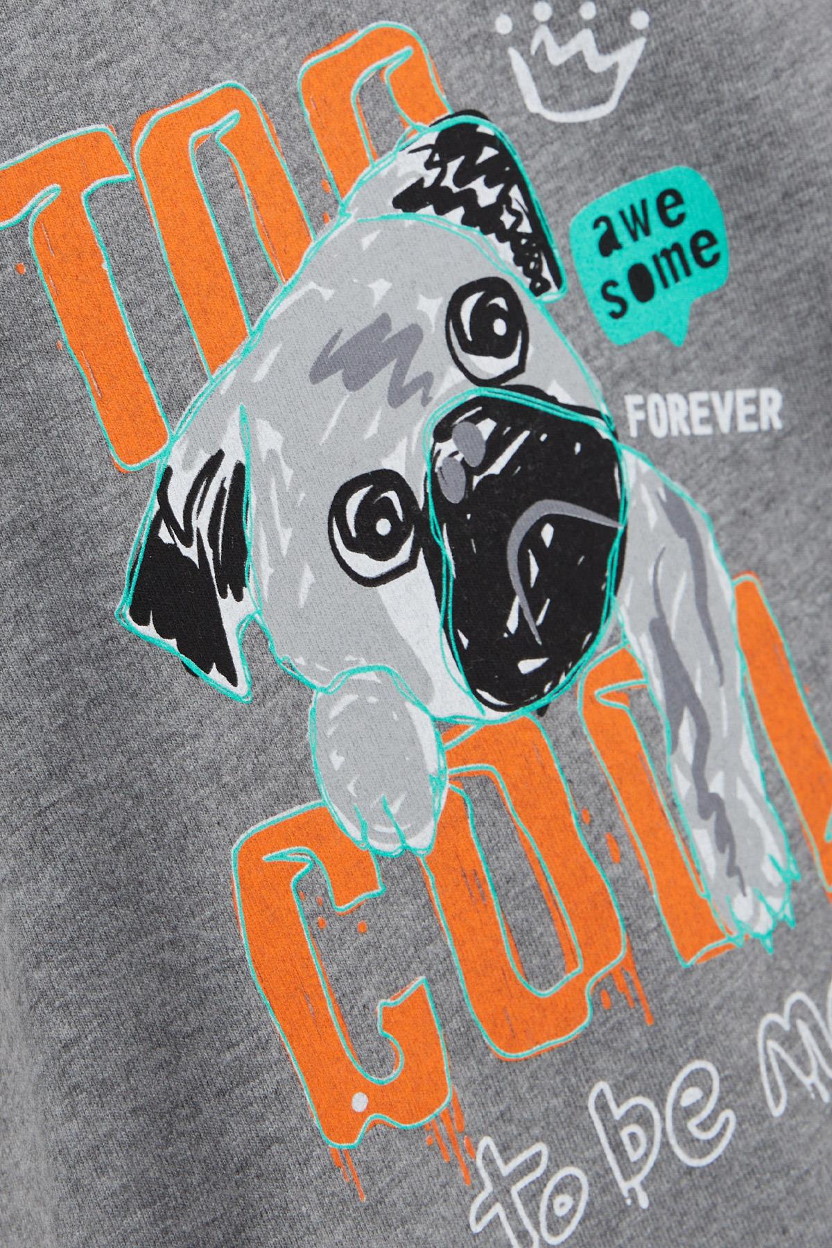 Breeze Erkek Çocuk Uzun Kollu Tişört Havalı Köpekçik Baskılı Koyu Gri Melanj (4-8 Yaş)