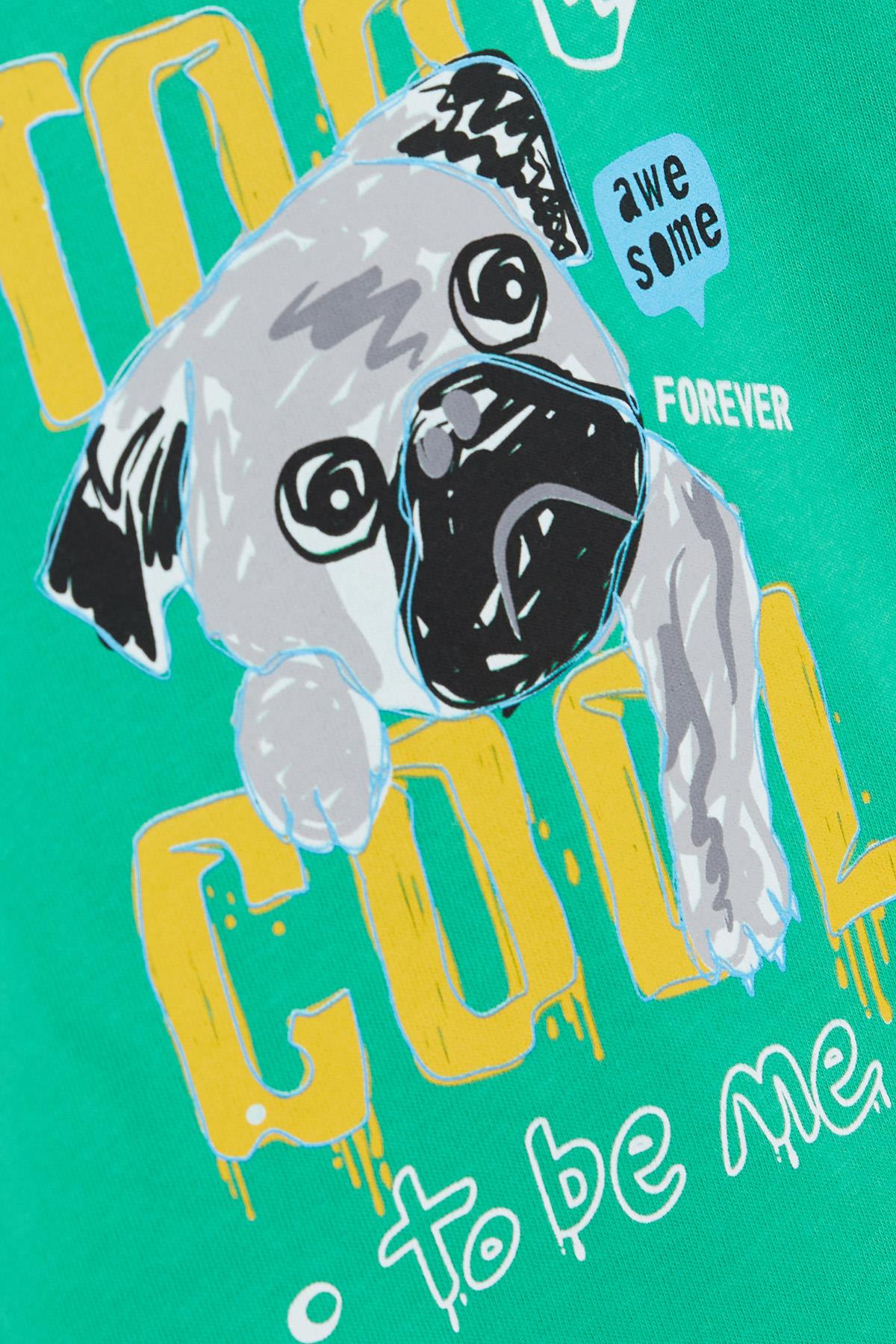 Breeze Erkek Çocuk Uzun Kollu Tişört Havalı Köpekçik Baskılı Yeşil (4-8 Yaş)