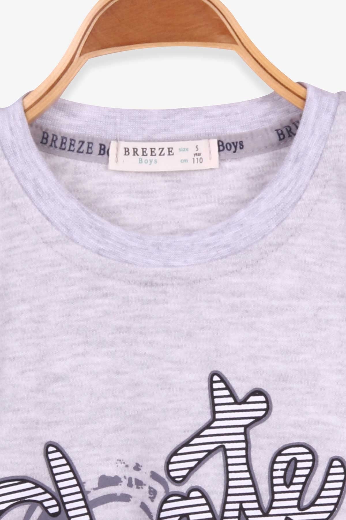 Breeze Erkek Çocuk Uzun Kollu Tişört Kaykay Baskılı Açık Gri Melanj (5-10 Yaş)