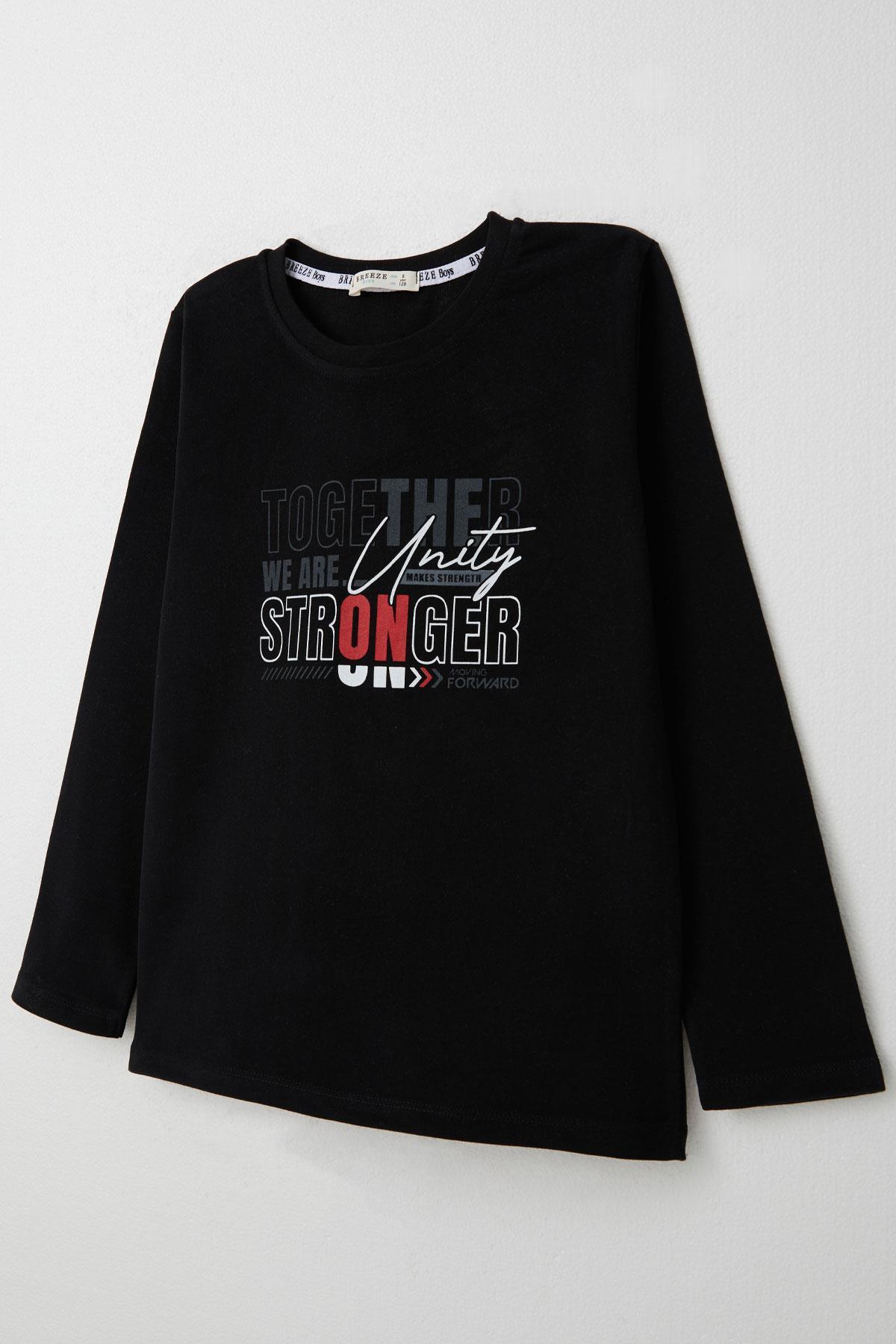 Breeze Erkek Çocuk Uzun Kollu Tişört Motivasyon Temalı Yazı Baskılı Siyah (6-10 Yaş)