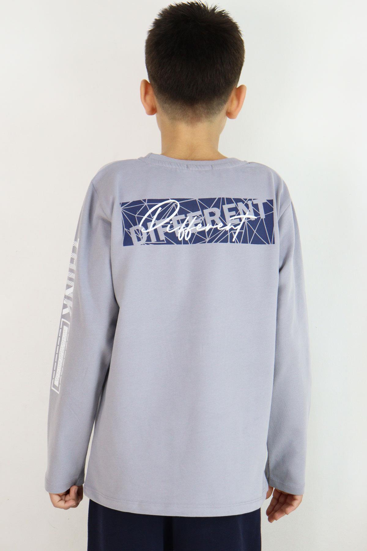 Breeze Erkek Çocuk Uzun Kollu Tişört Motivasyon Temalı Sırt Kısmı Baskılı Gri (6-12 Yaş)