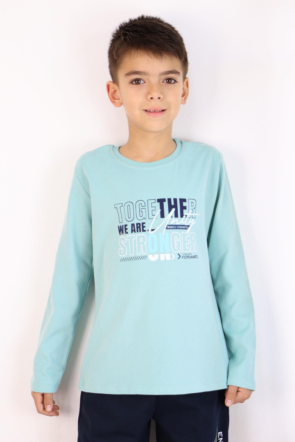 Breeze Erkek Çocuk Uzun Kollu Tişört Motivasyon Temalı Yazı Baskılı Su Yeşili (6-12 Yaş)