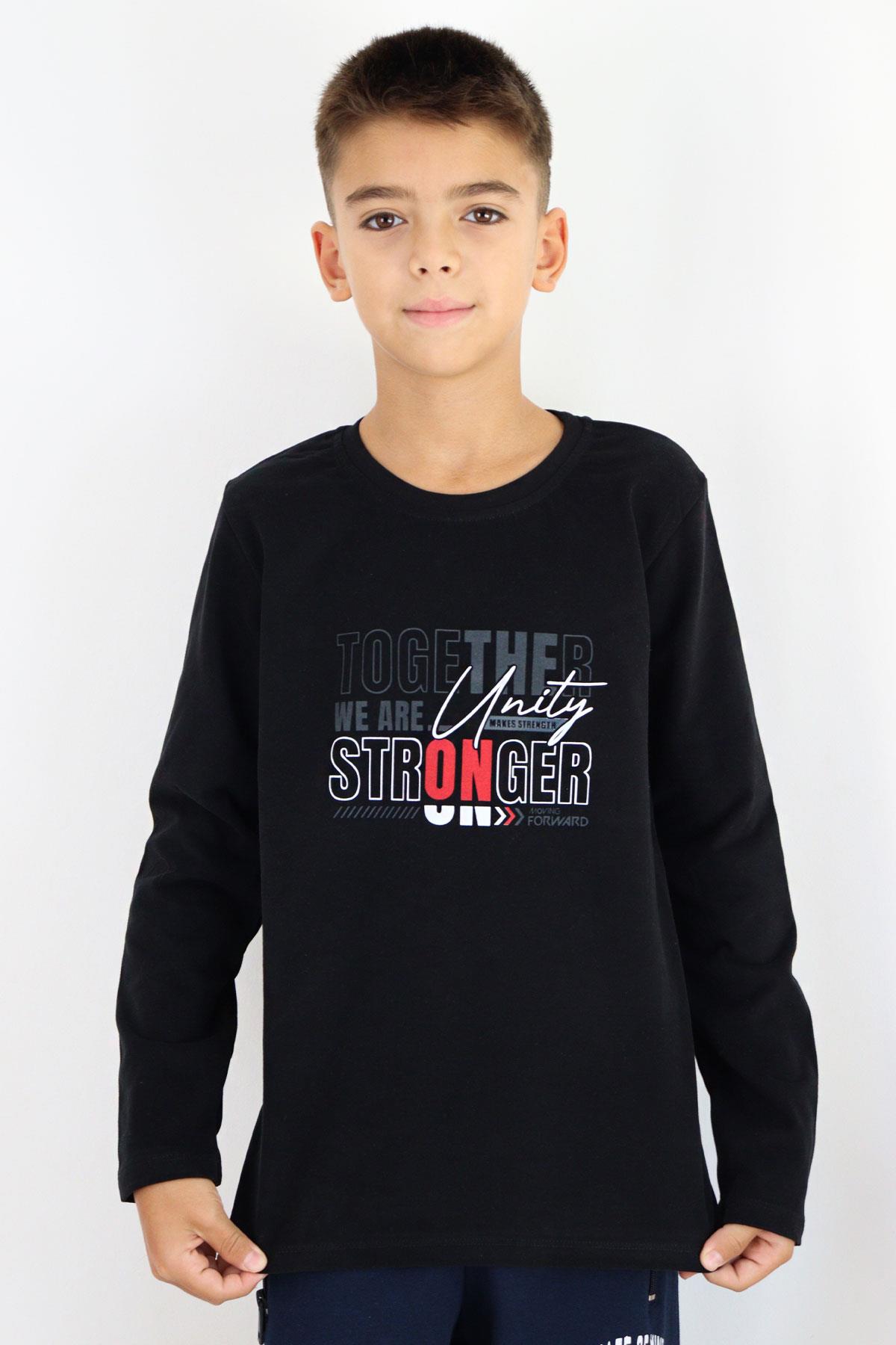 Breeze Erkek Çocuk Uzun Kollu Tişört Motivasyon Temalı Yazı Baskılı Siyah (6-10 Yaş)