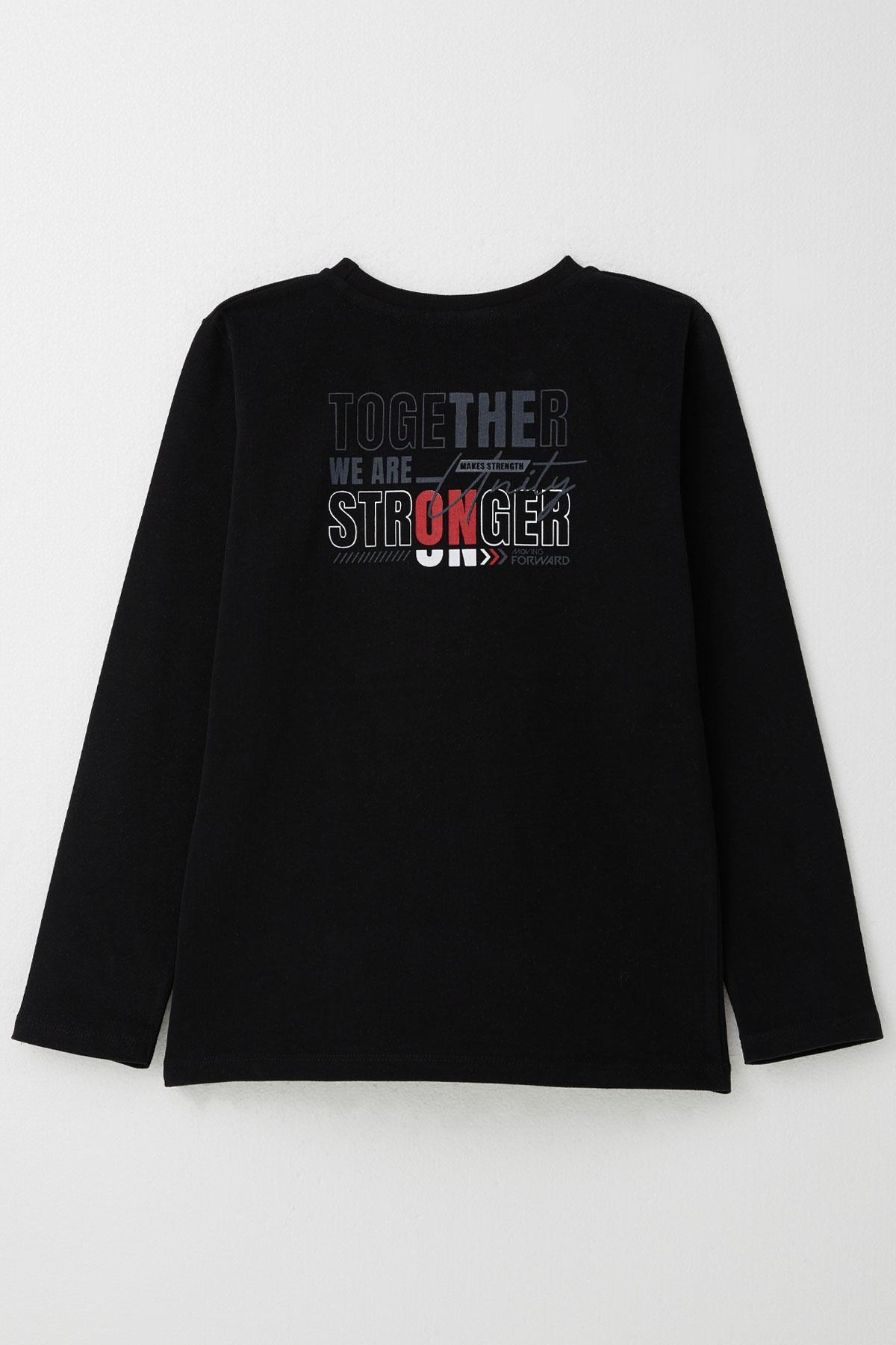 Breeze Erkek Çocuk Uzun Kollu Tişört Motivasyon Temalı Yazı Baskılı Siyah (6-10 Yaş)