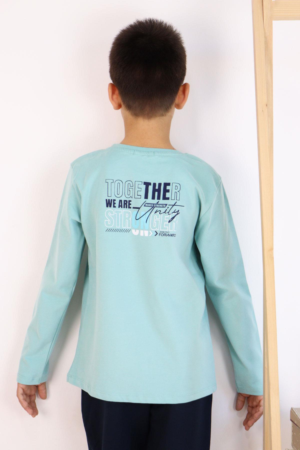 Breeze Erkek Çocuk Uzun Kollu Tişört Motivasyon Temalı Yazı Baskılı Su Yeşili (6-12 Yaş)