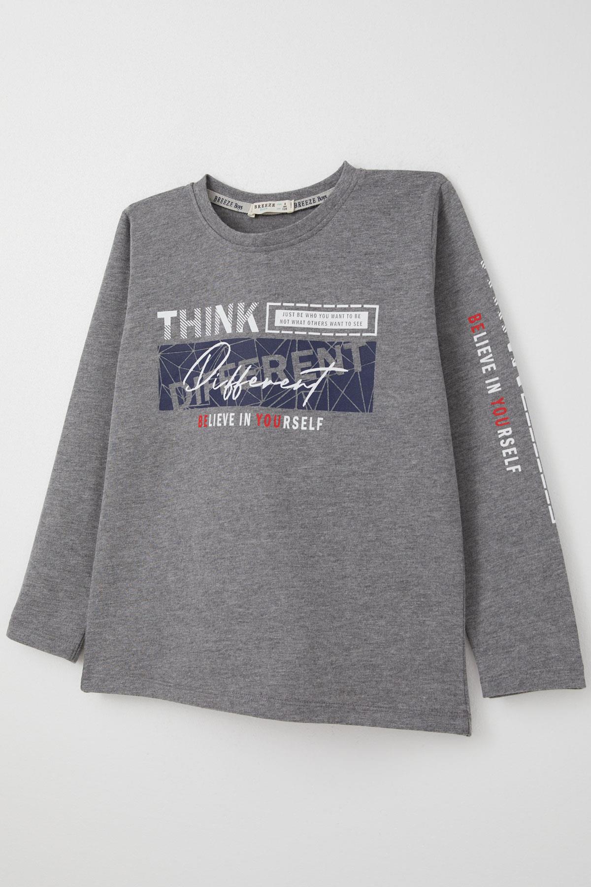 Breeze Erkek Çocuk Uzun Kollu Tişört Motivasyon Temalı Sırt Kısmı Baskılı Koyu Gri Melanj (6-12 Yaş)
