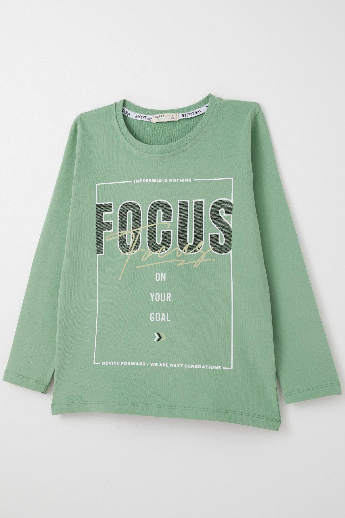 Breeze Erkek Çocuk Uzun Kollu Tişört Slogan Temalı Yazı Baskılı Mint Yeşili (6-12 Yaş)