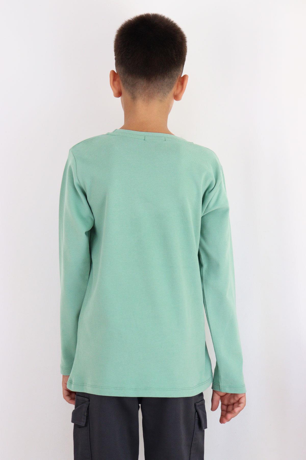 Breeze Erkek Çocuk Uzun Kollu Tişört Slogan Temalı Yazı Baskılı Mint Yeşili (6-12 Yaş)