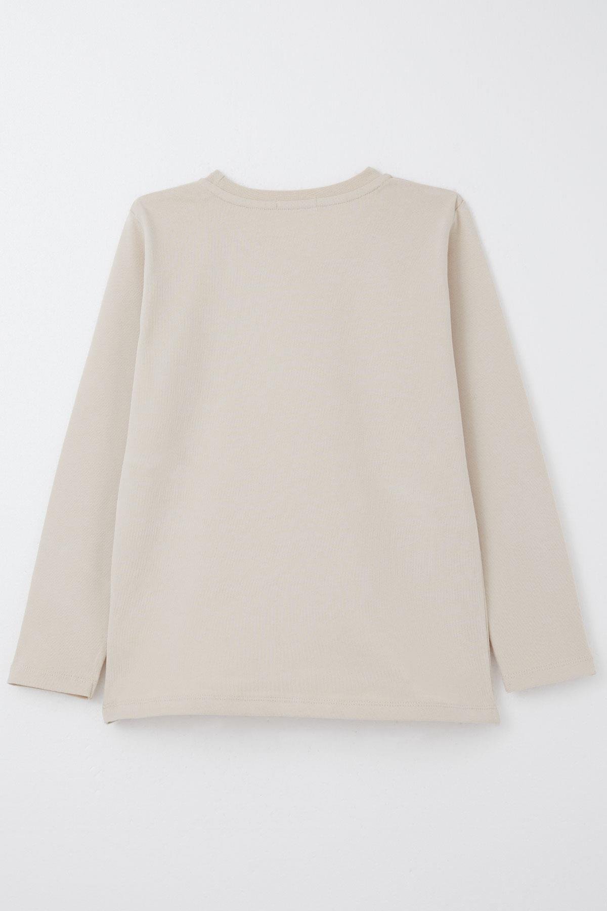 Breeze Erkek Çocuk Uzun Kollu Tişört Slogan Temalı Yazı Baskılı Bej (6-12 Yaş)