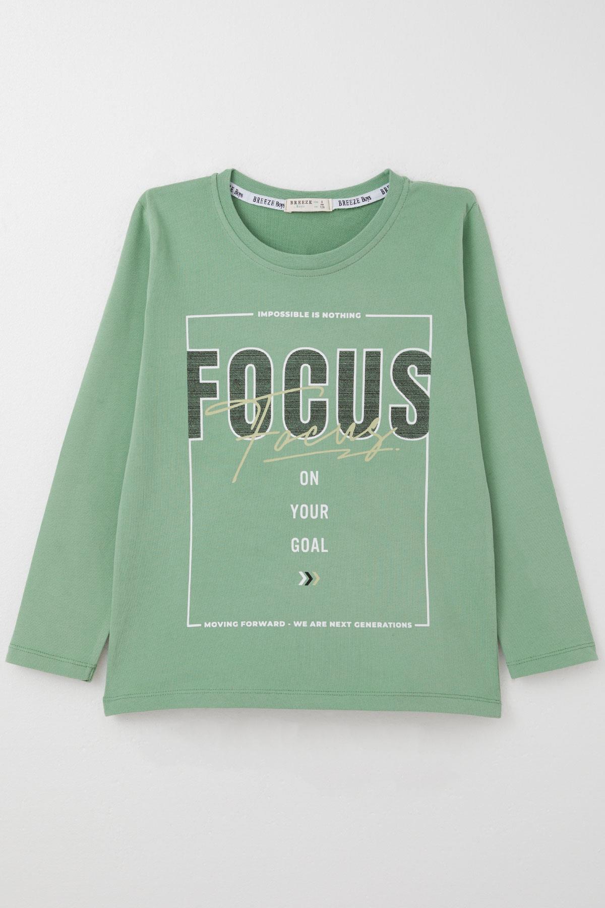 Breeze Erkek Çocuk Uzun Kollu Tişört Slogan Temalı Yazı Baskılı Mint Yeşili (6-12 Yaş)