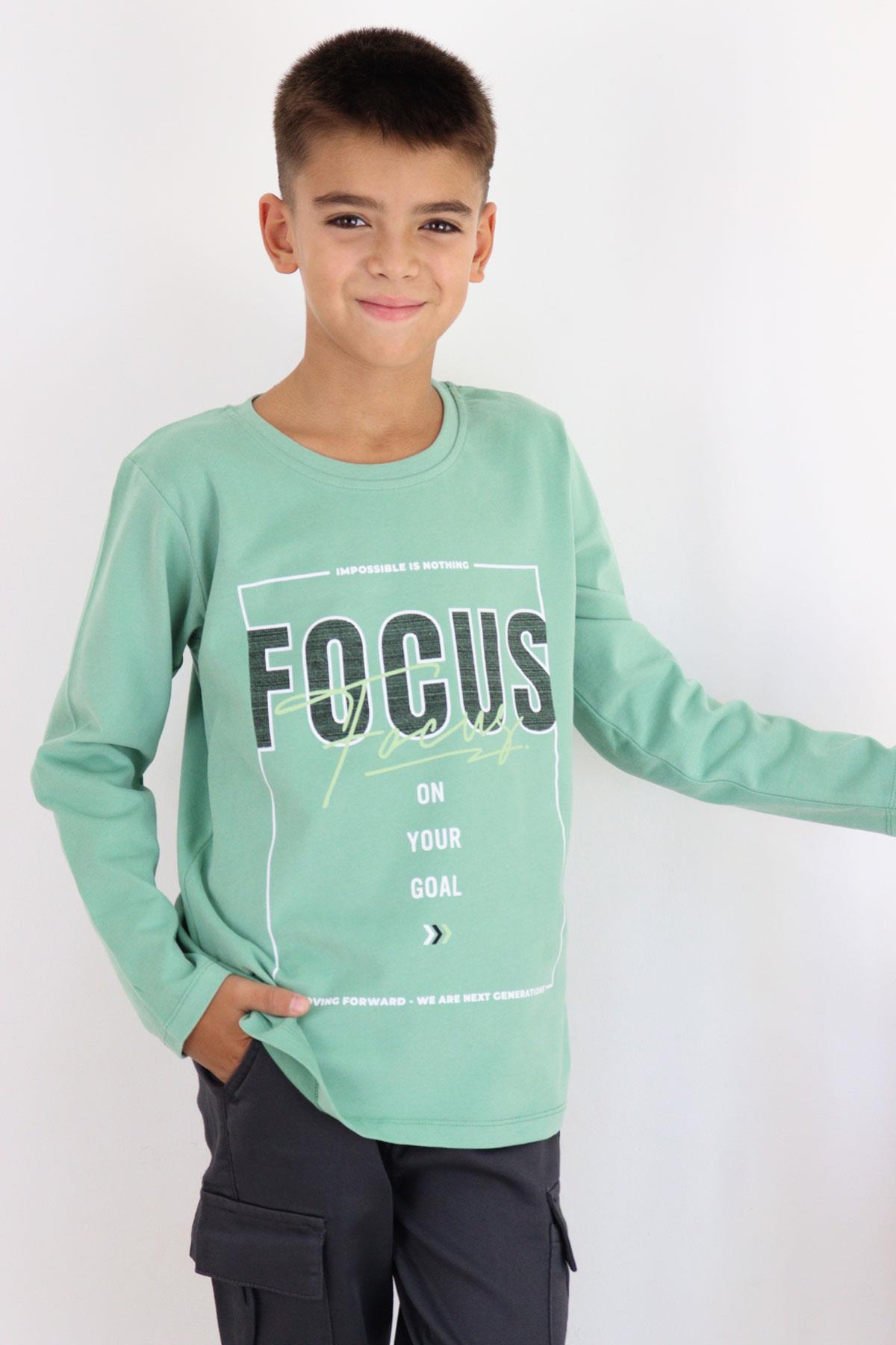 Breeze Erkek Çocuk Uzun Kollu Tişört Slogan Temalı Yazı Baskılı Mint Yeşili (6-12 Yaş)