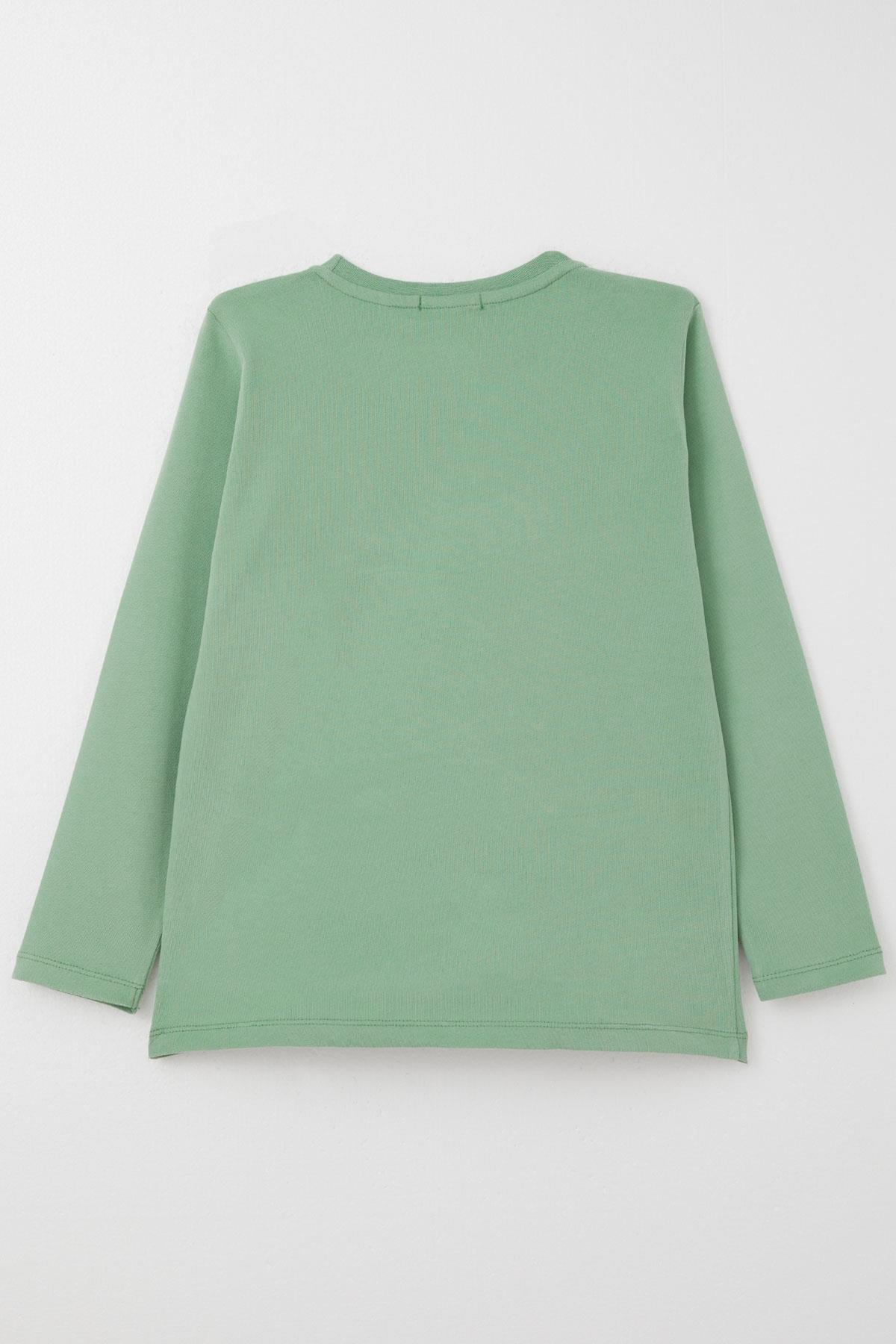 Breeze Erkek Çocuk Uzun Kollu Tişört Slogan Temalı Yazı Baskılı Mint Yeşili (6-12 Yaş)