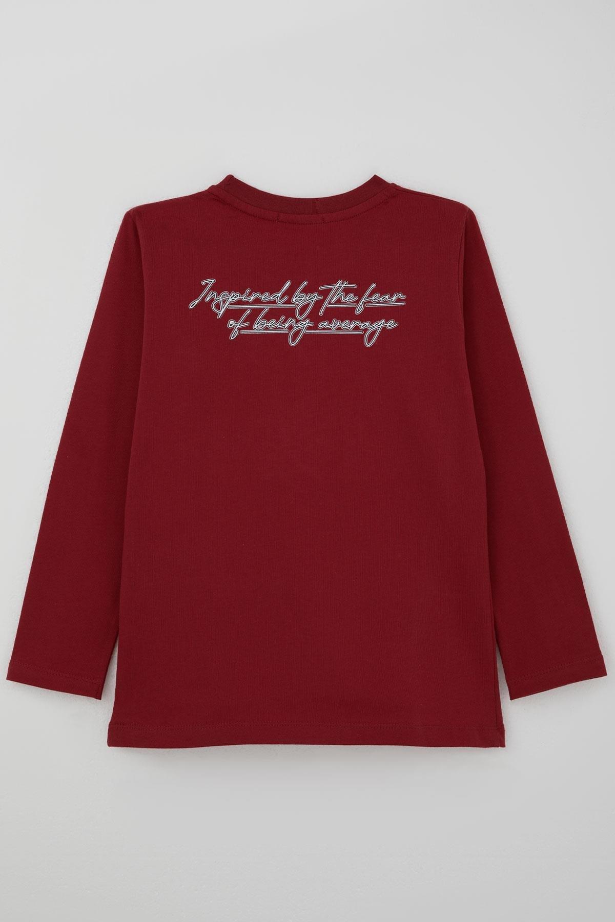 Breeze Erkek Çocuk Uzun Kollu Tişört Yazı Baskılı Bordo (8-14 Yaş)