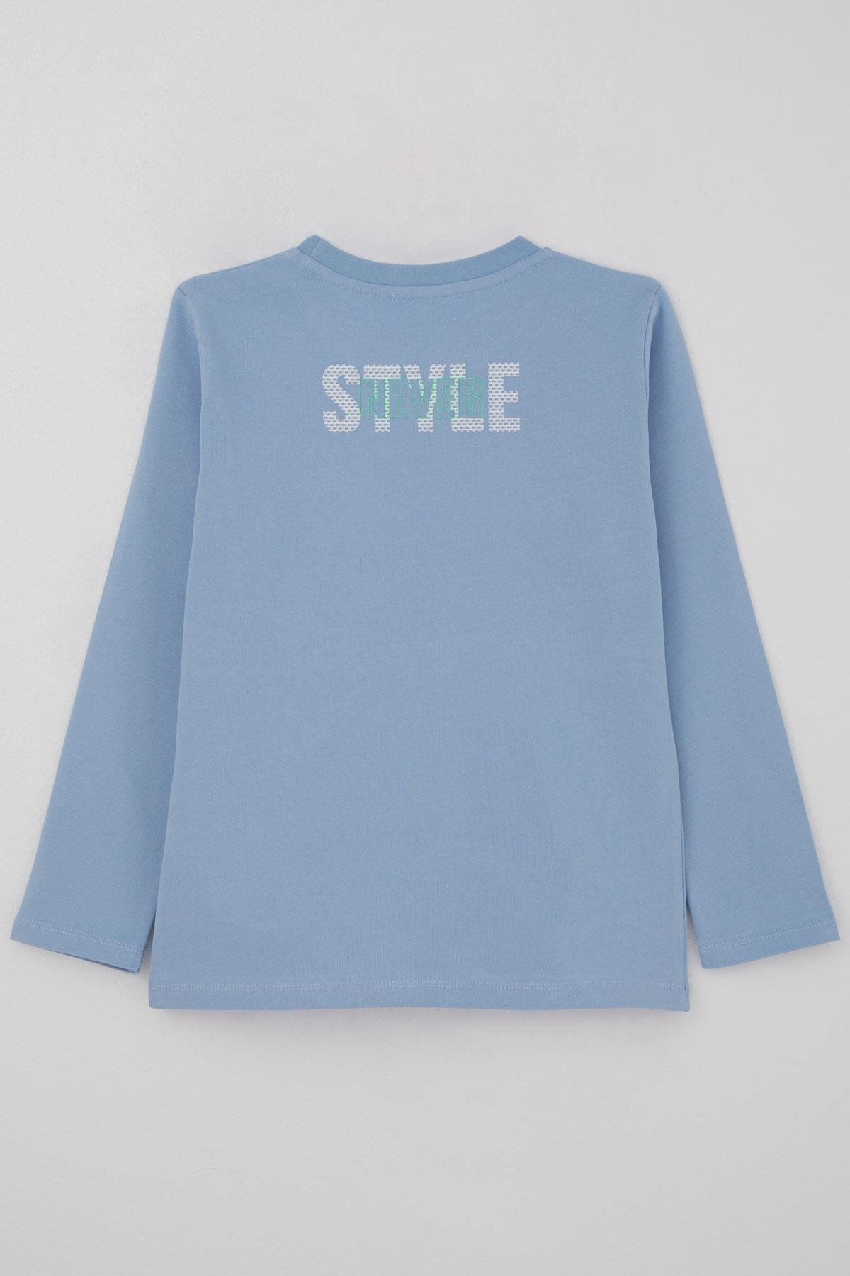 Breeze Erkek Çocuk Uzun Kollu Tişört Yazı Baskılı Açık Mavi (6-12 Yaş)