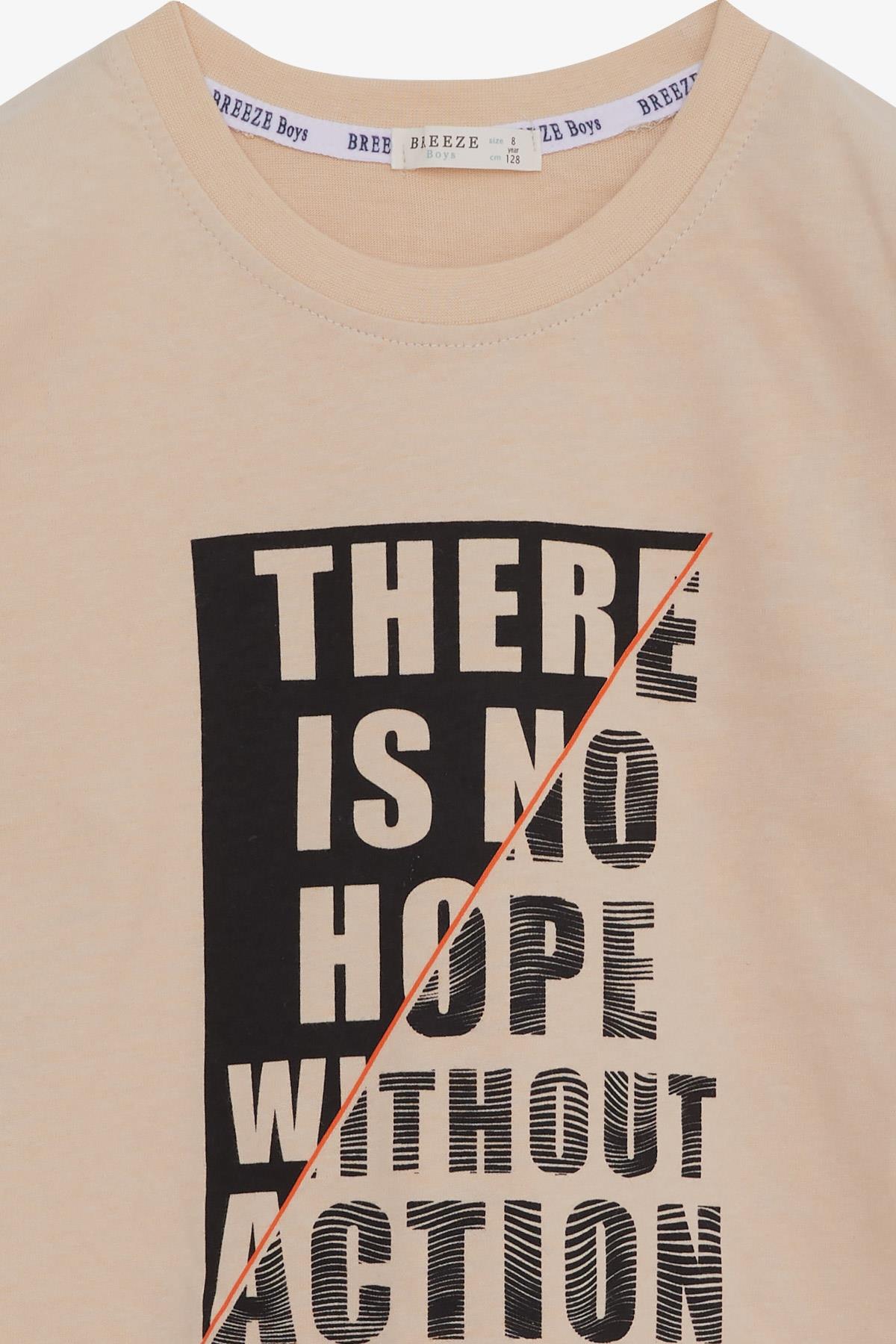 Breeze Erkek Çocuk Uzun Kollu Tişört Yazı Baskılı Bej (6-12 Yaş)
