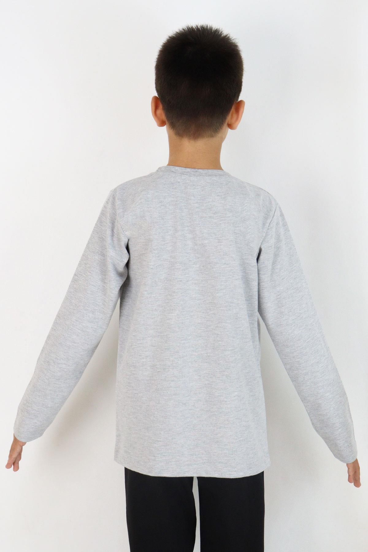 Breeze Erkek Çocuk Uzun Kollu Tişört Yazı Baskılı Açık Gri Melanj (6-12 Yaş)