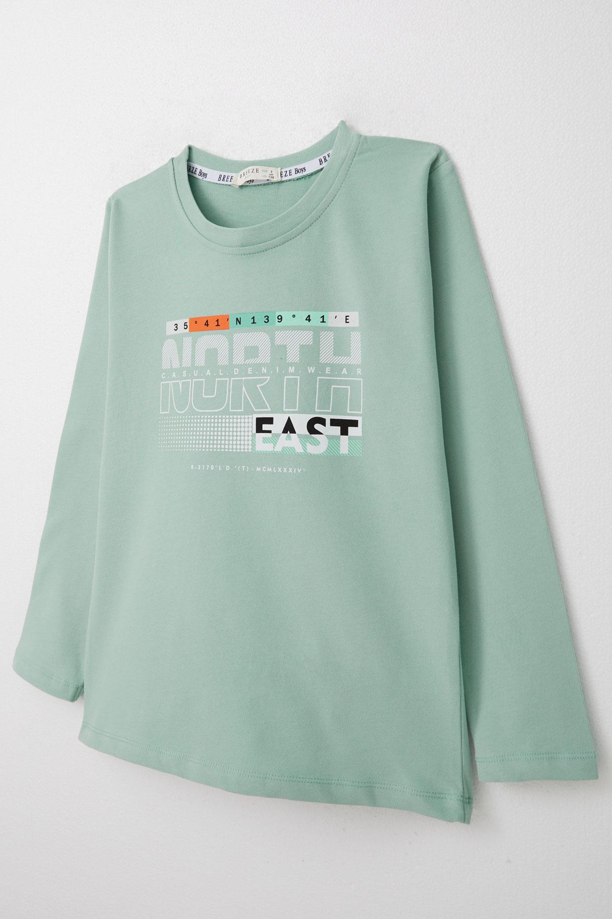 Breeze Erkek Çocuk Uzun Kollu Tişört Yazı Baskılı Su Yeşili (6-12 Yaş)