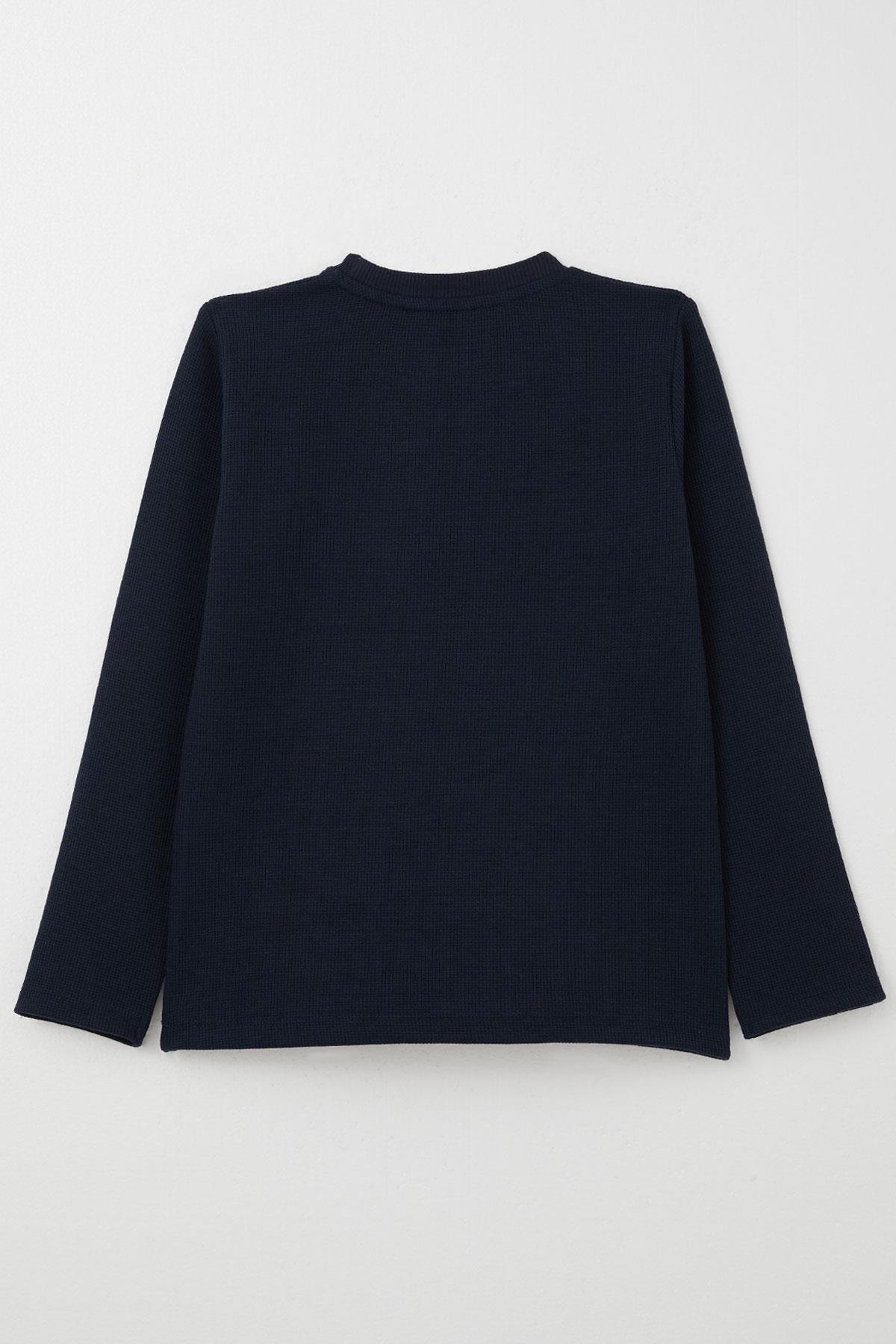 Breeze Erkek Çocuk Uzun Kollu Tişört Yazı Nakışlı Lacivert (8-14 Yaş)