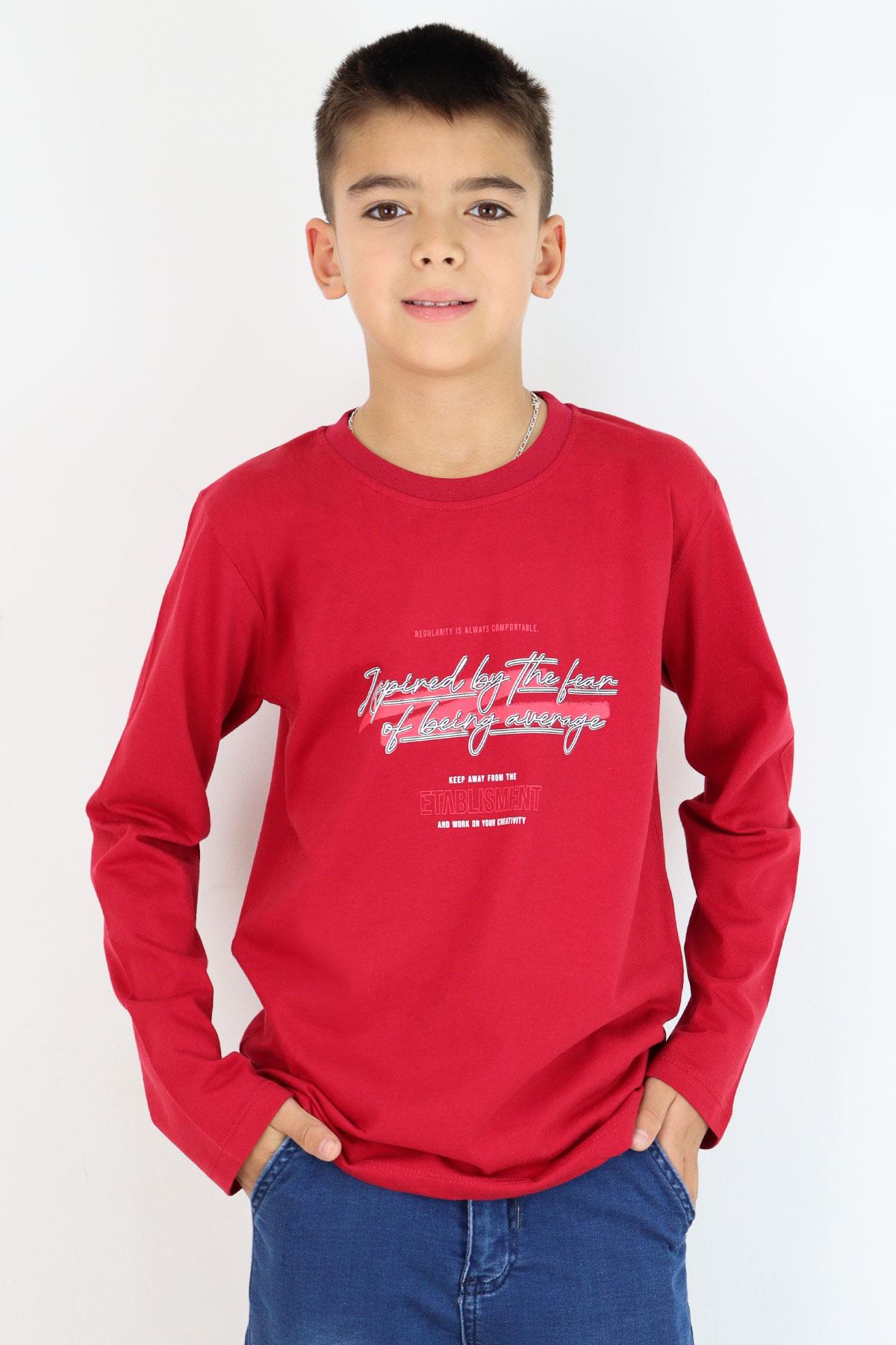 Breeze Erkek Çocuk Uzun Kollu Tişört Yazı Baskılı Bordo (8-14 Yaş)