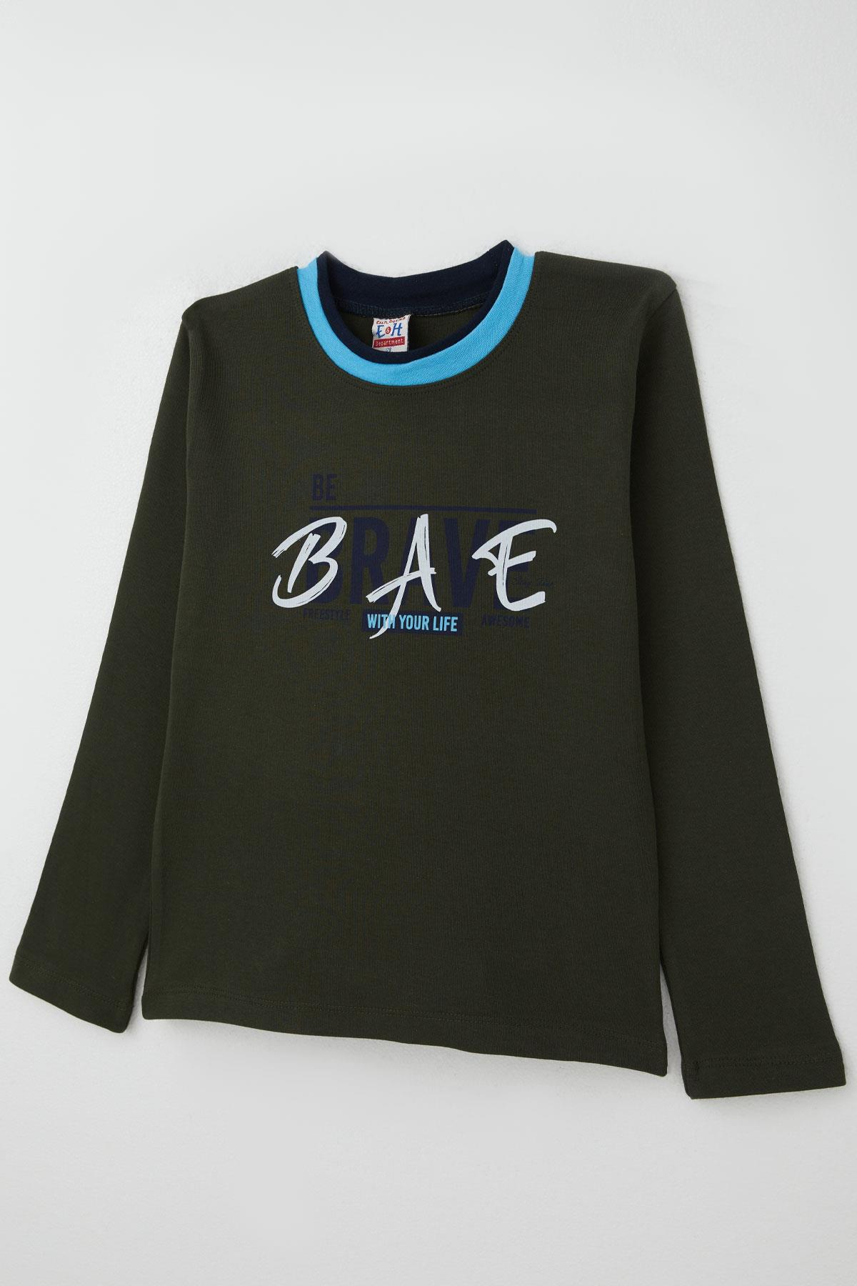 Breeze Erkek Çocuk Uzun Kollu Tişört Yazı Baskılı Koyu Haki Yeşil (5-9 Yaş)