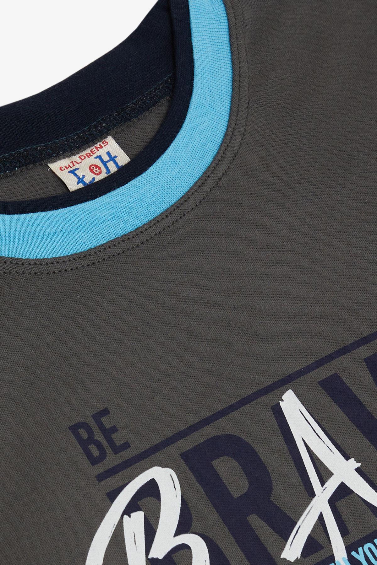 Breeze Erkek Çocuk Uzun Kollu Tişört Yazı Baskılı Füme (5-9 Yaş)