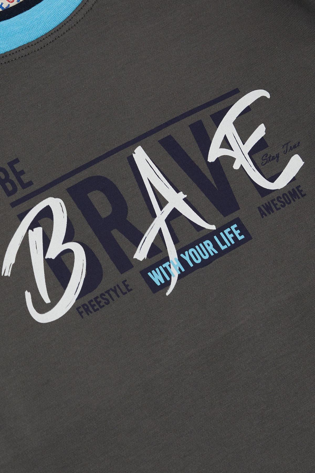 Breeze Erkek Çocuk Uzun Kollu Tişört Yazı Baskılı Füme (5-9 Yaş)