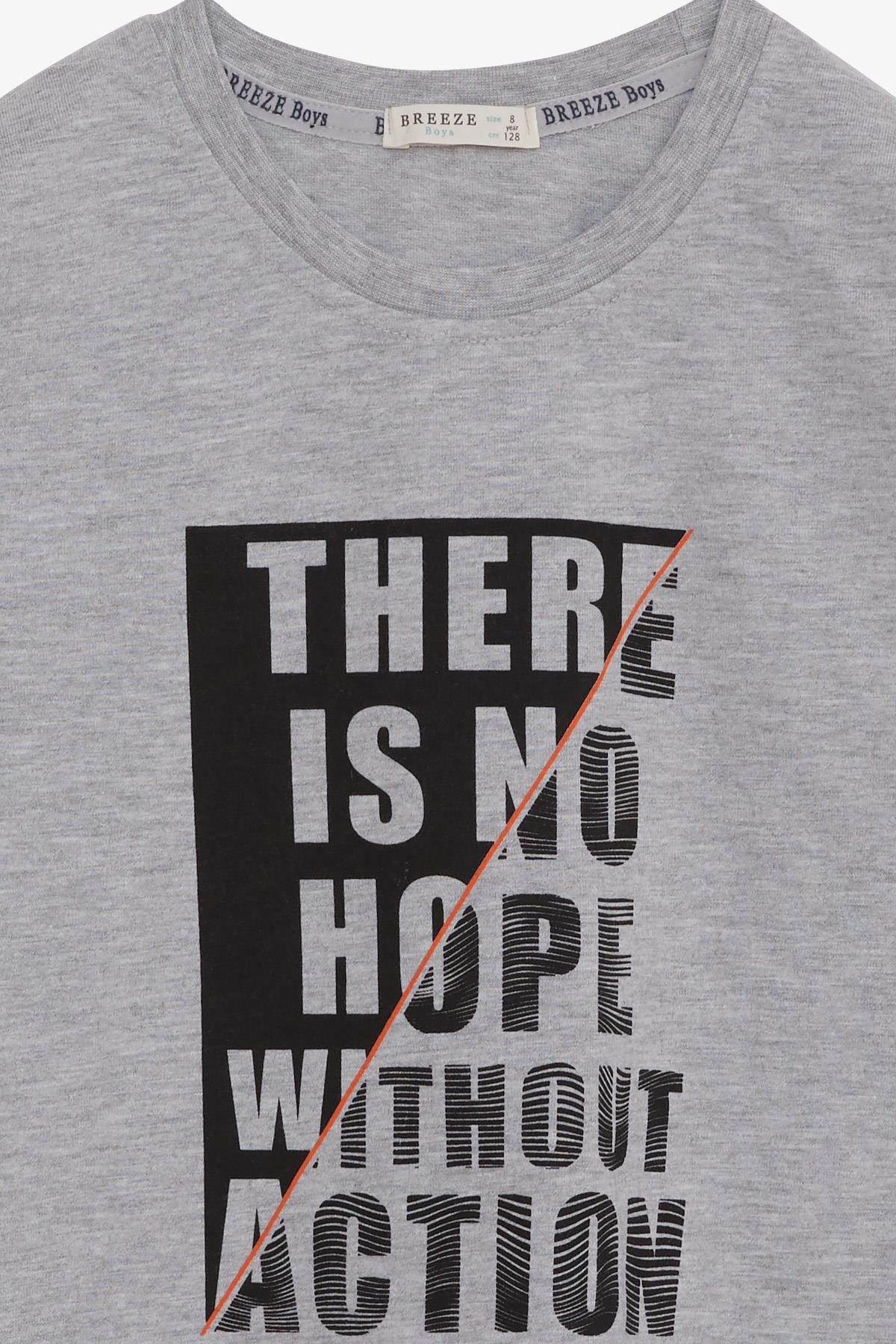 Breeze Erkek Çocuk Uzun Kollu Tişört Yazı Baskılı Açık Gri Melanj (6-12 Yaş)