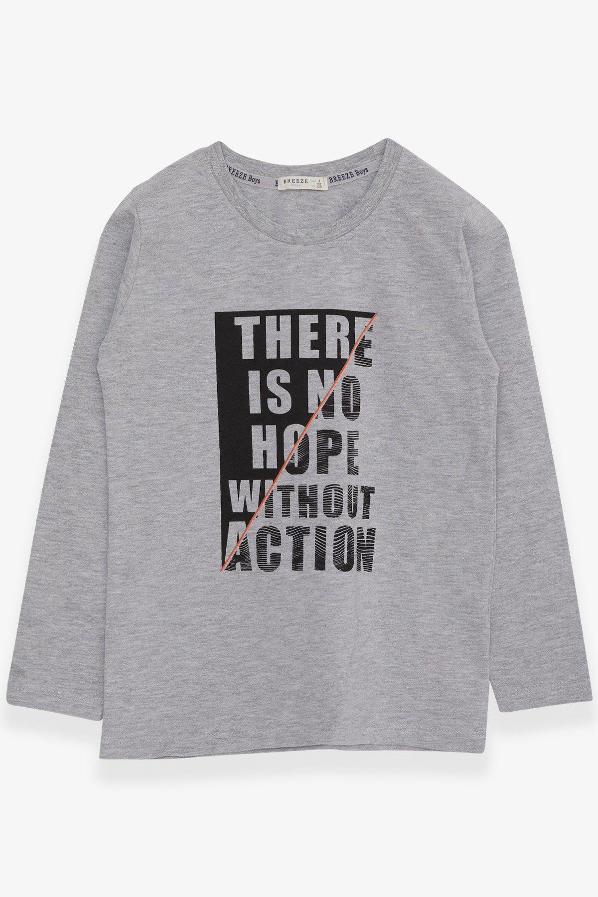 Breeze Erkek Çocuk Uzun Kollu Tişört Yazı Baskılı Açık Gri Melanj (6-12 Yaş)