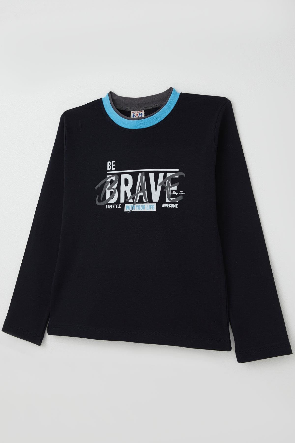 Breeze Erkek Çocuk Uzun Kollu Tişört Yazı Baskılı Lacivert (5-9 Yaş)