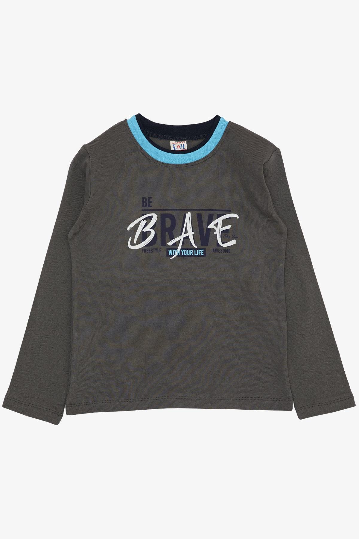 Breeze Erkek Çocuk Uzun Kollu Tişört Yazı Baskılı Füme (5-9 Yaş)
