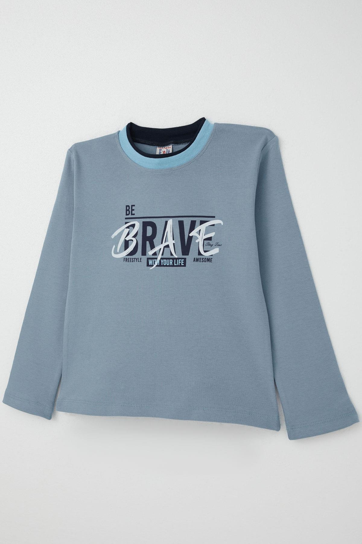 Breeze Erkek Çocuk Uzun Kollu Tişört Yazı Baskılı Buz Mavisi (7 Yaş)