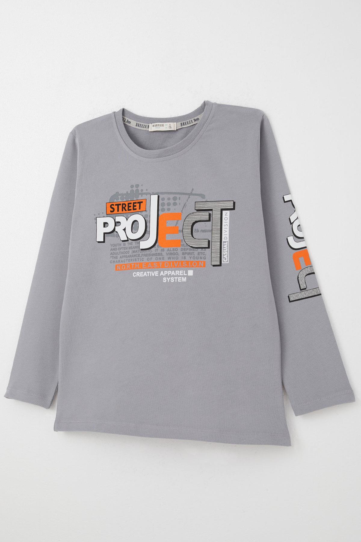 Breeze Erkek Çocuk Uzun Kollu Tişört Yazı Baskılı Gri (6-12 Yaş)