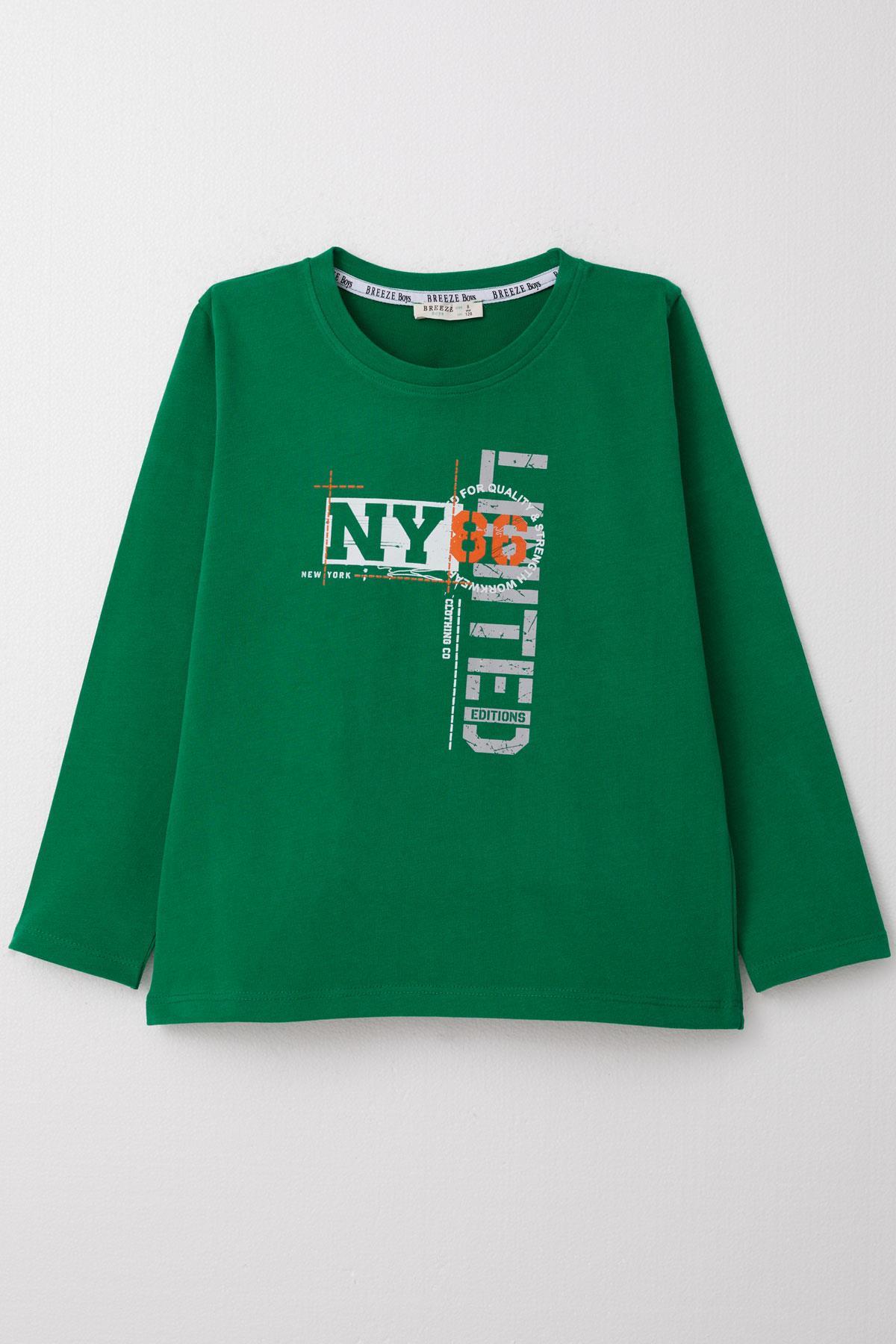 Breeze Erkek Çocuk Uzun Kollu Tişört Yazı Baskılı Koyu Yeşil (6-12 Yaş)