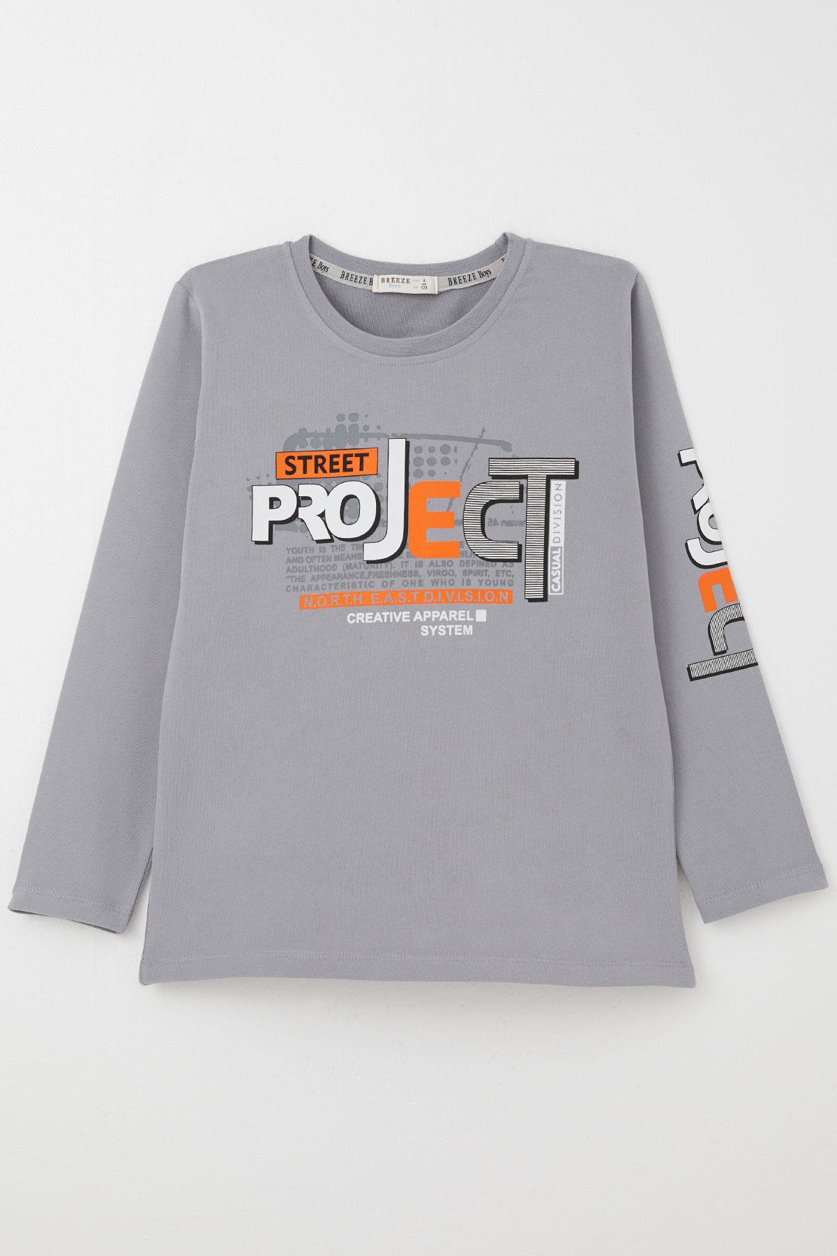 Breeze Erkek Çocuk Uzun Kollu Tişört Yazı Baskılı Gri (6-12 Yaş)