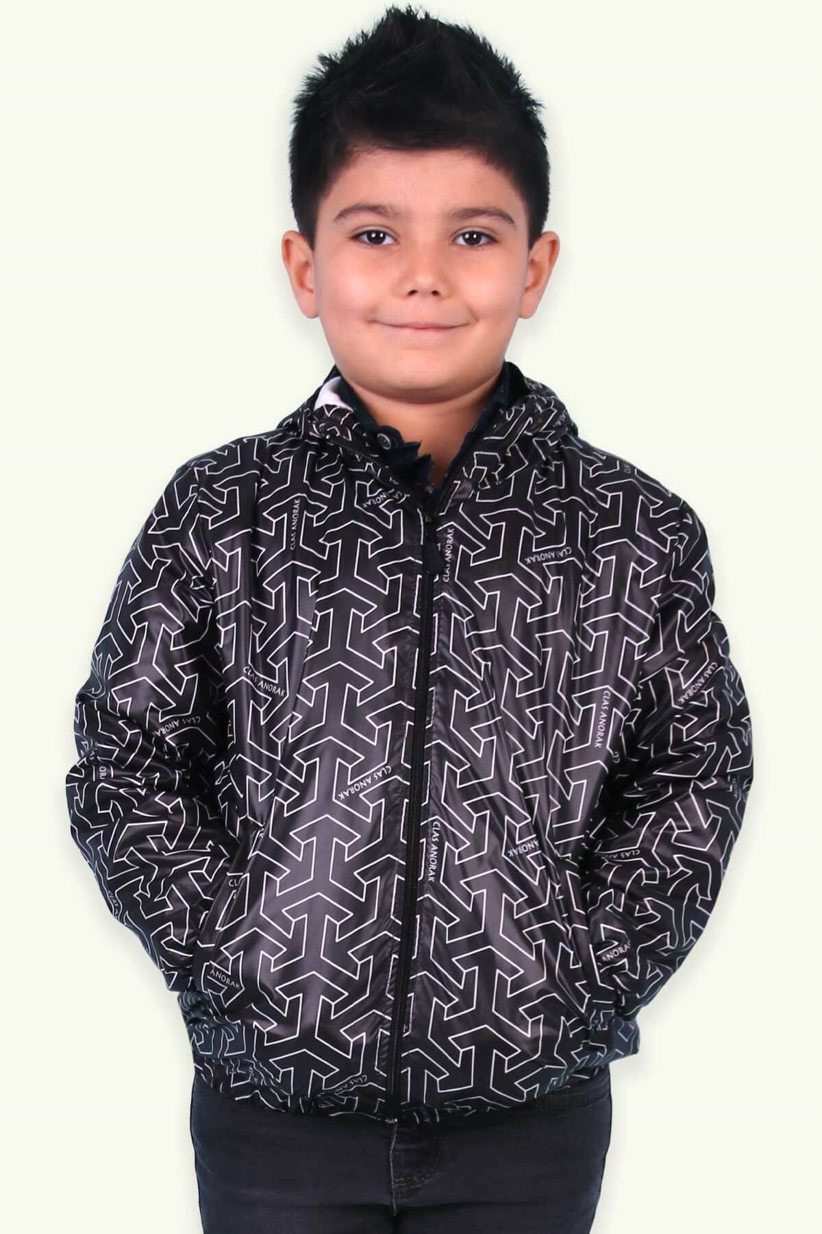 Breeze Erkek Çocuk Yağmurluk Desenli Siyah (1-11 Yaş)