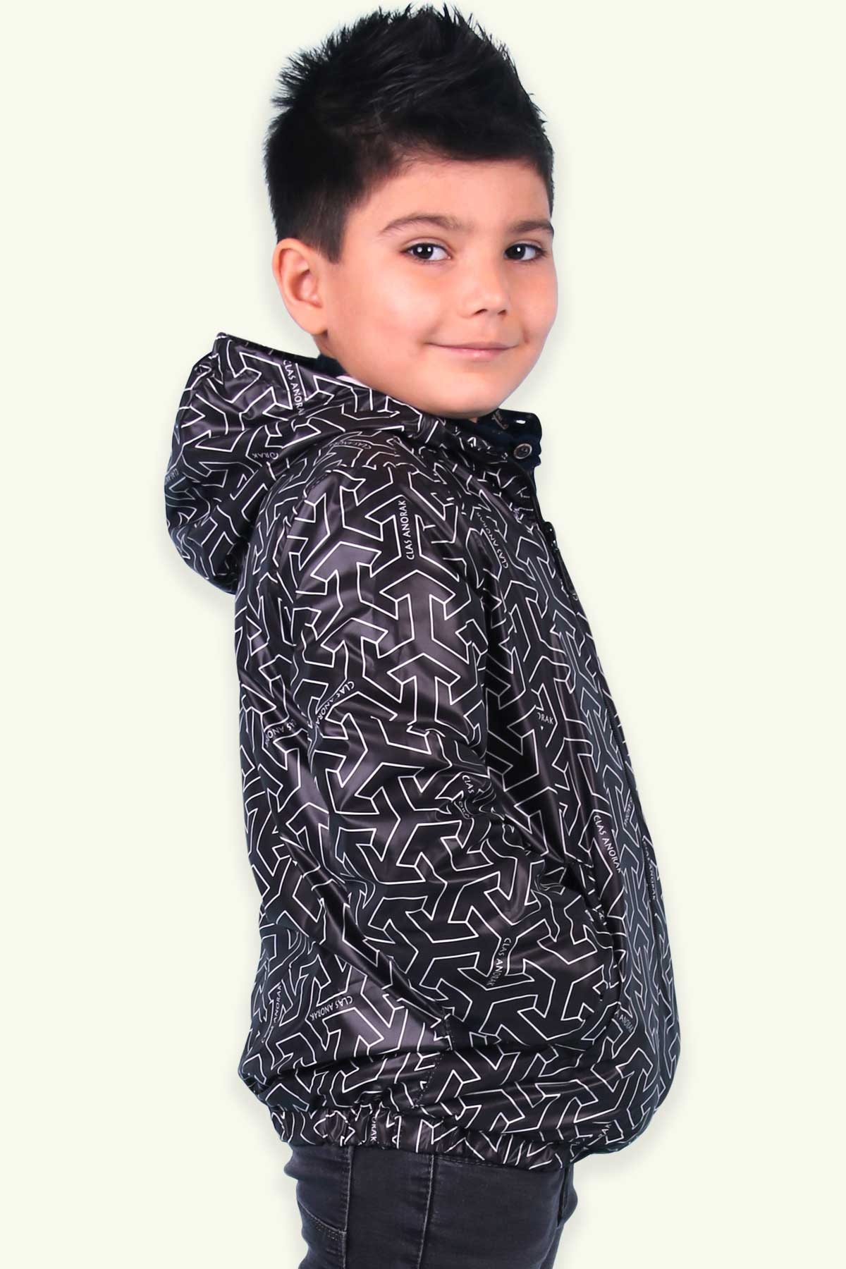Breeze Erkek Çocuk Yağmurluk Desenli Siyah (1-11 Yaş)